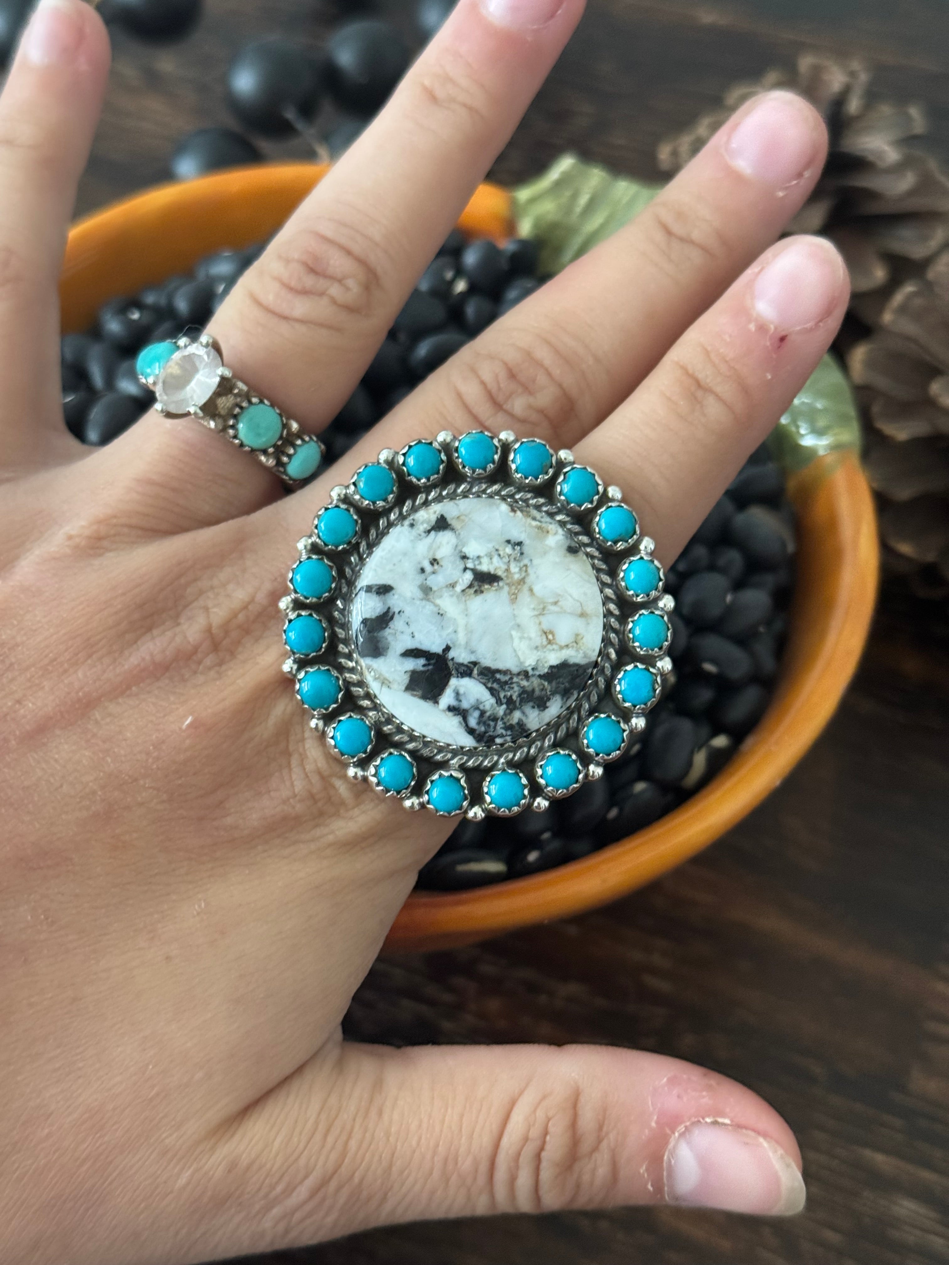 Southwest Handmade Multi Stone & Sterling Silver Adjustable Ring