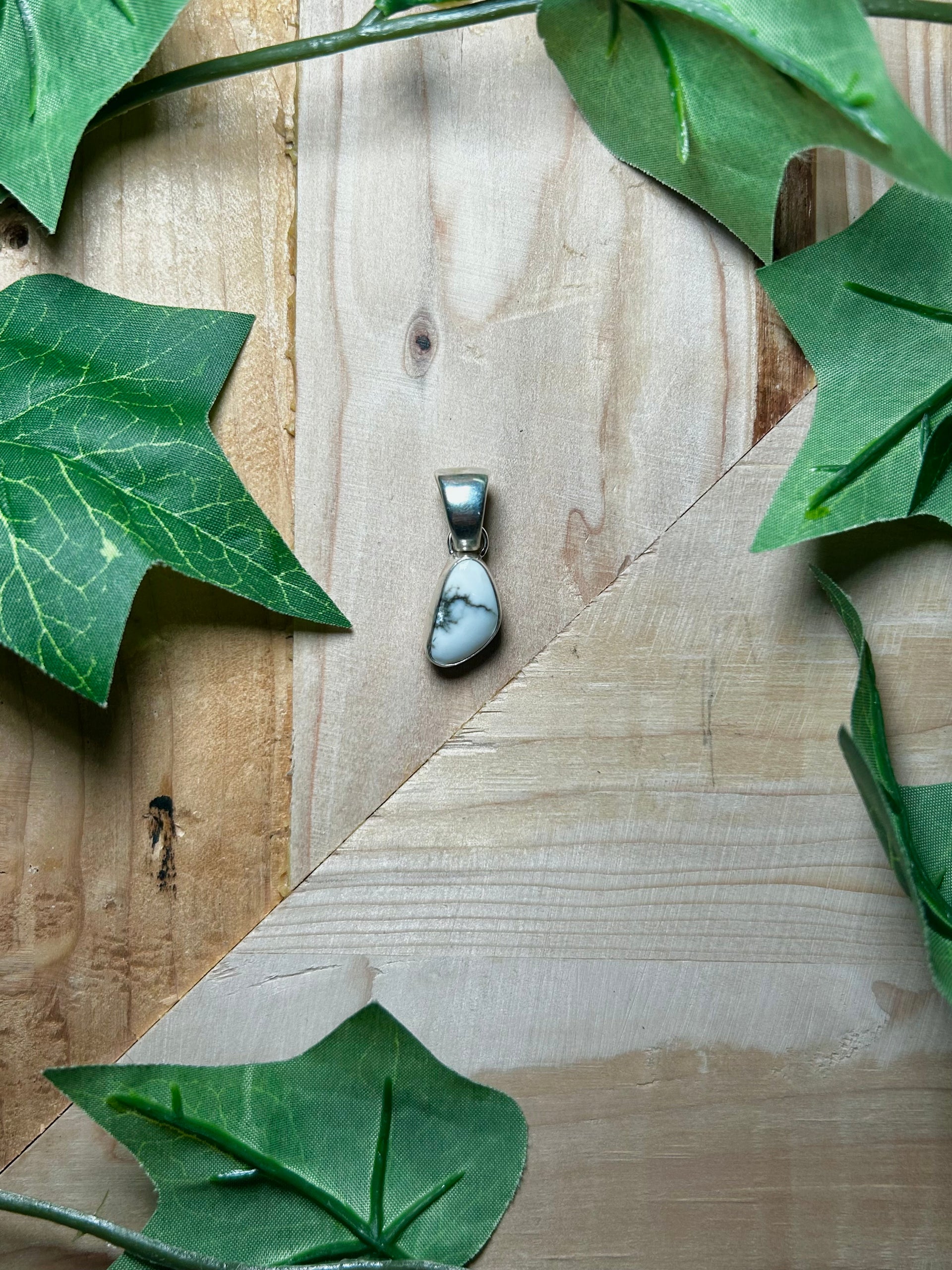 Navajo Made White Buffalo  & Sterling Silver Pendant