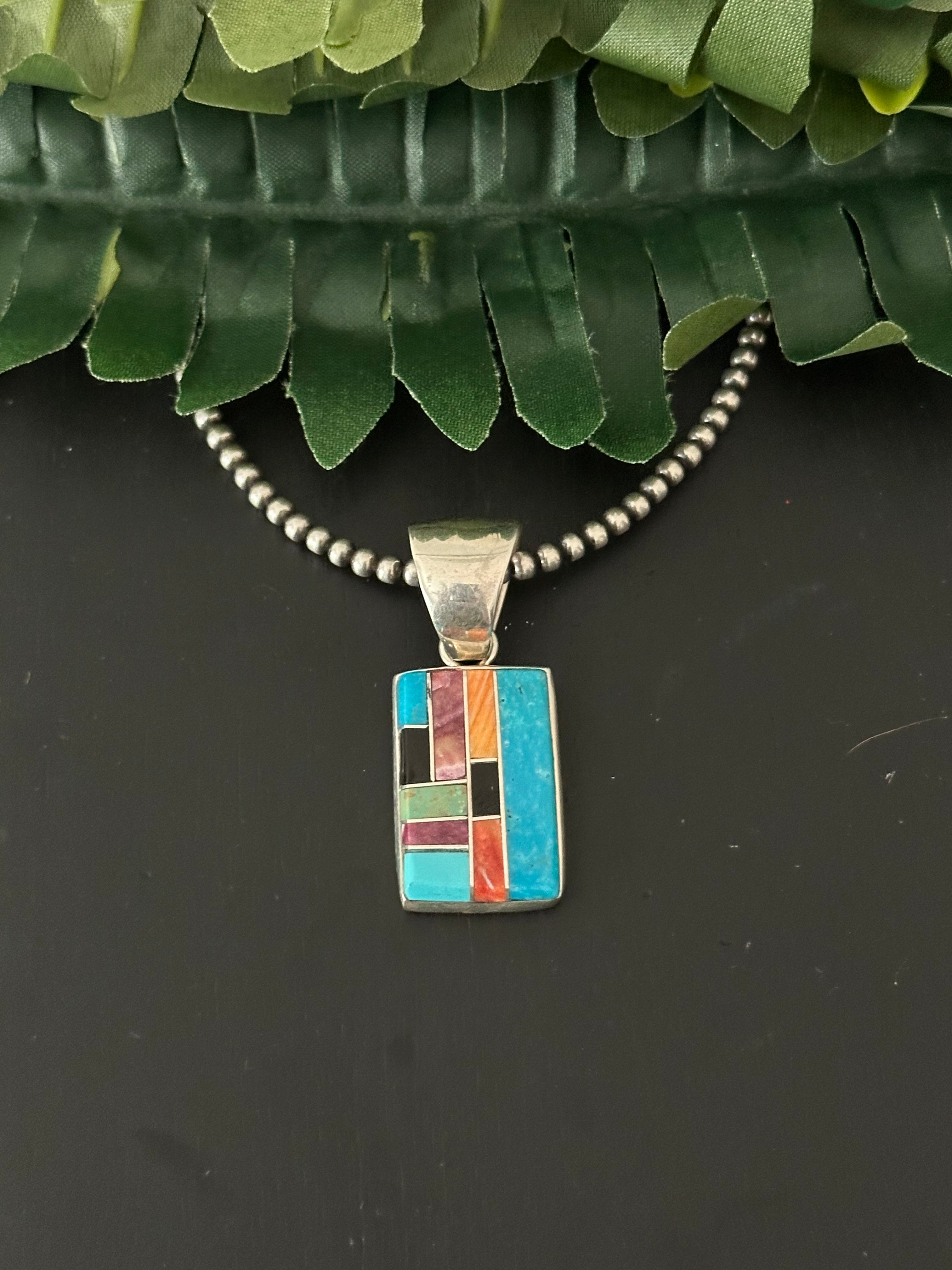 Navajo Made Multi Stone & Sterling Silver Pendant