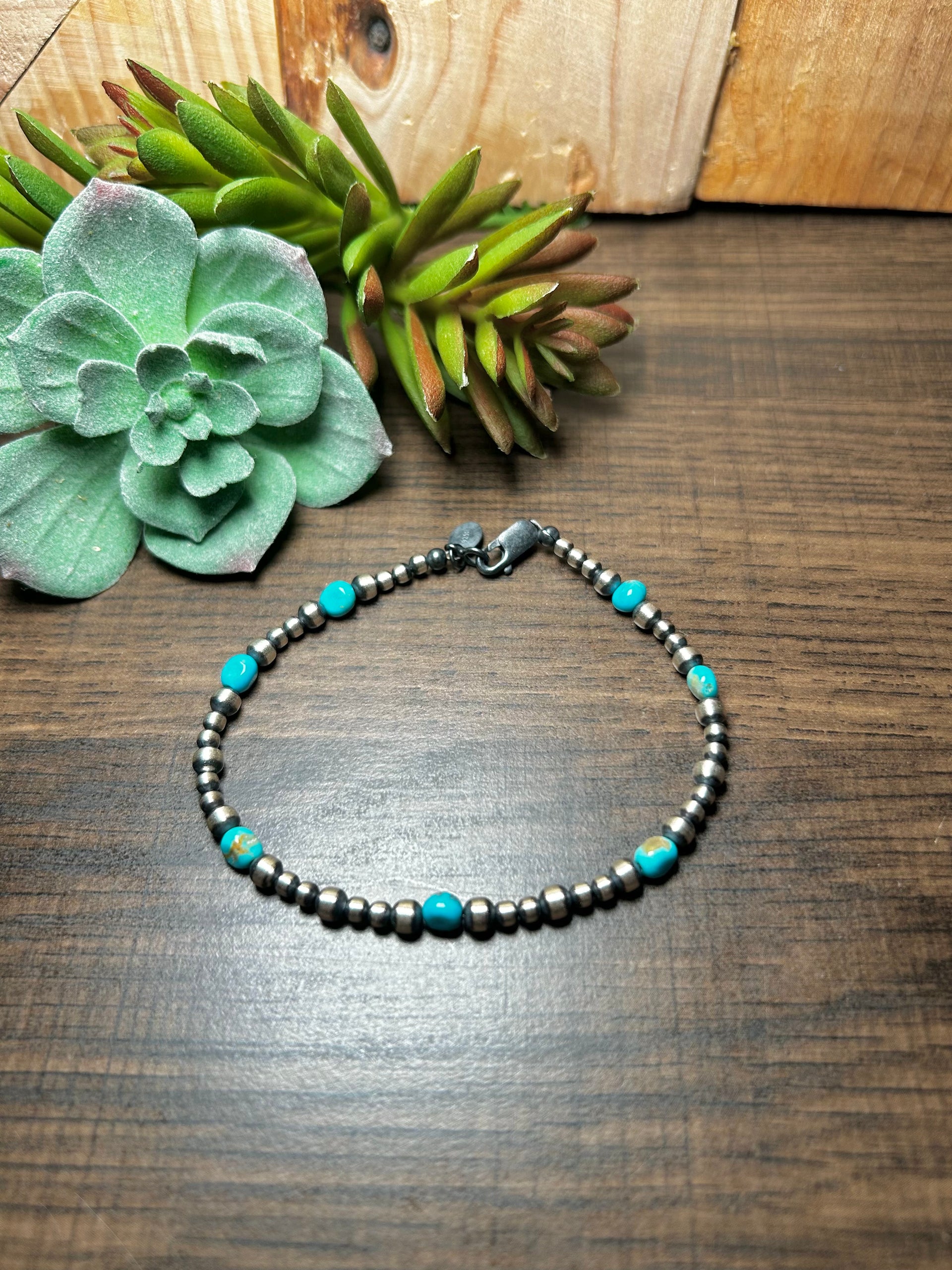 Navajo Strung Kingman Turquoise & Sterling Silver Bracelet