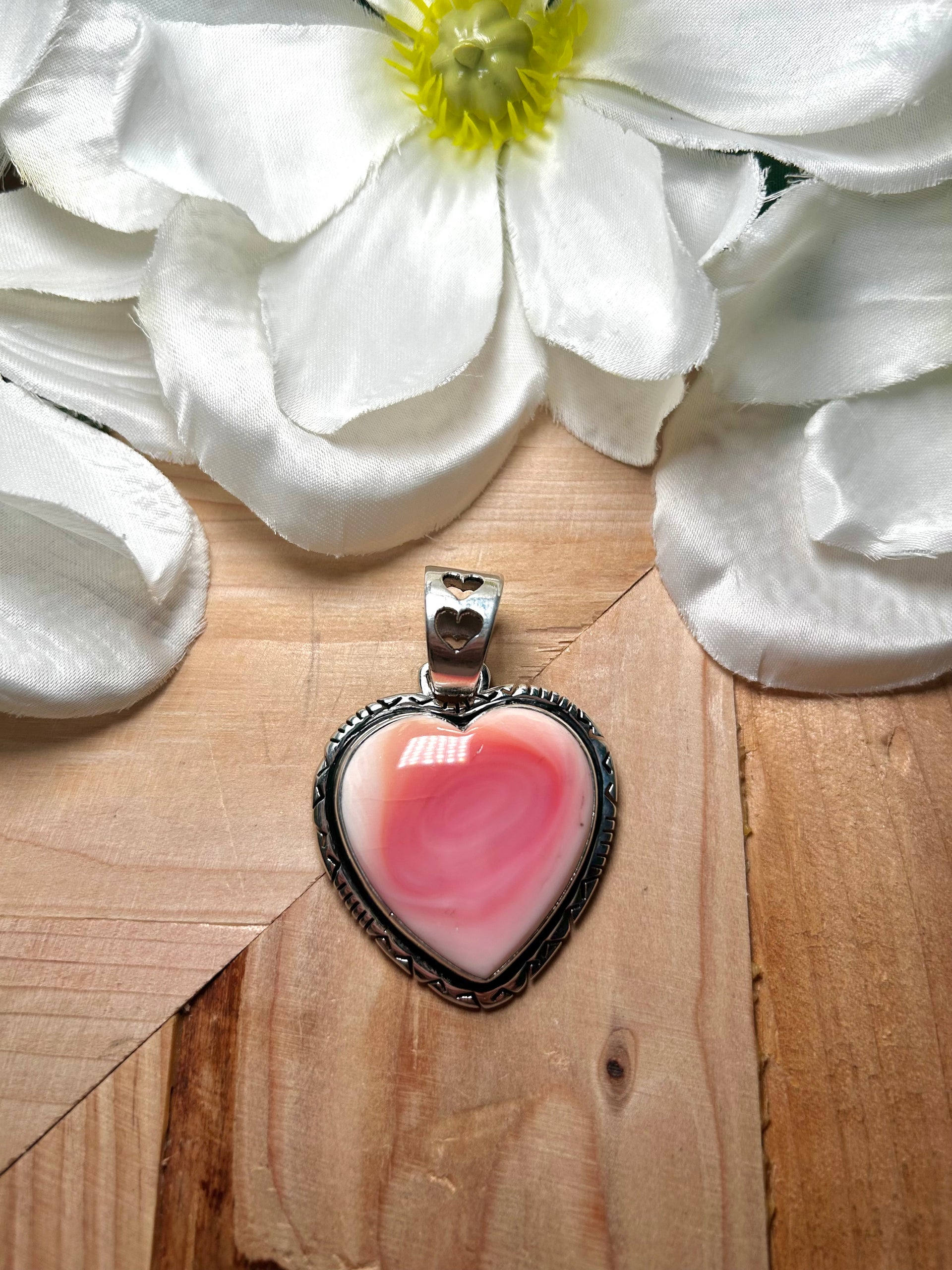 Navajo Made Pink Conch & Sterling Silver Pendant