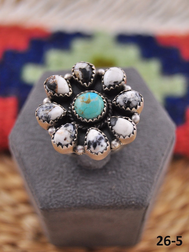 Southwest Made Multi Stone & Sterling Sliver Cluster Adjustable Ring
