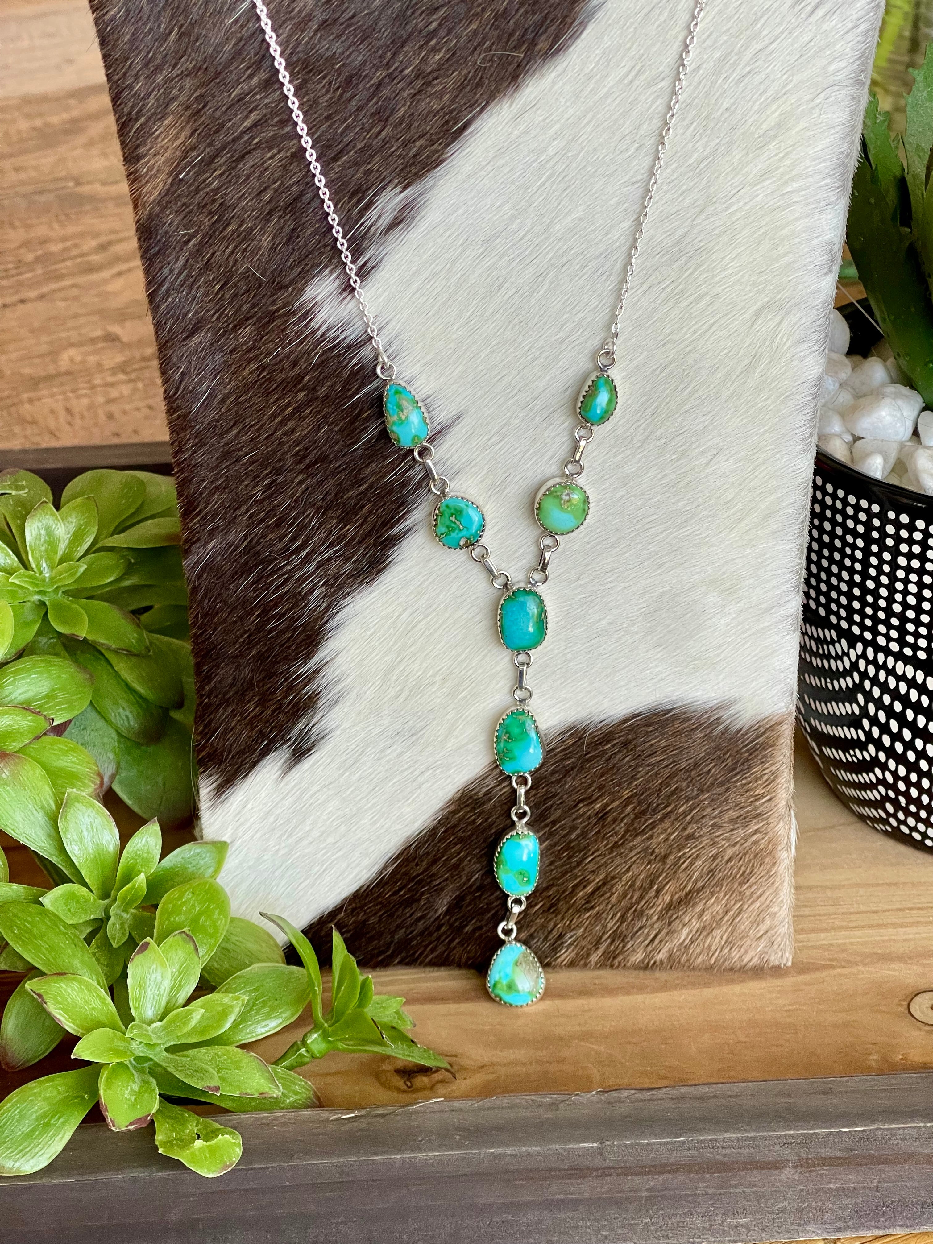 Southwest Handmade Sonoran Mountain Turquoise & Sterling Silver Lariat Necklace