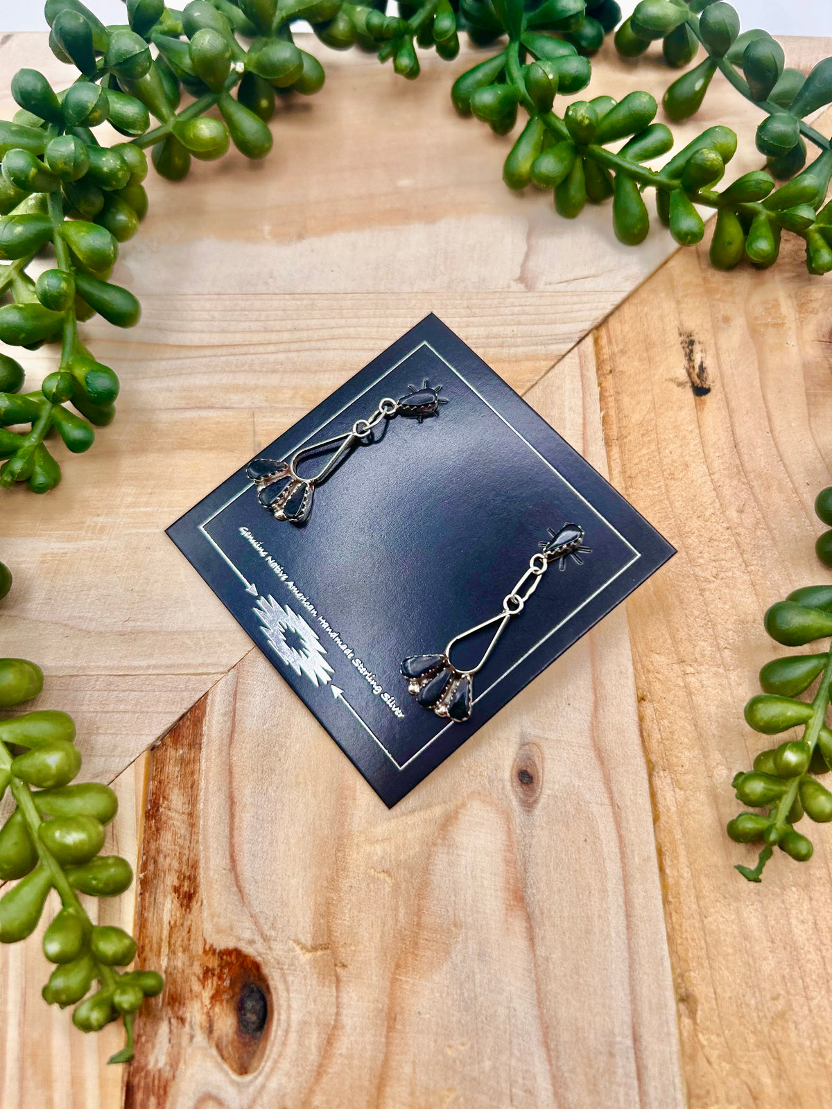 Zuni Made Onyx & Sterling Silver Post Earrings a