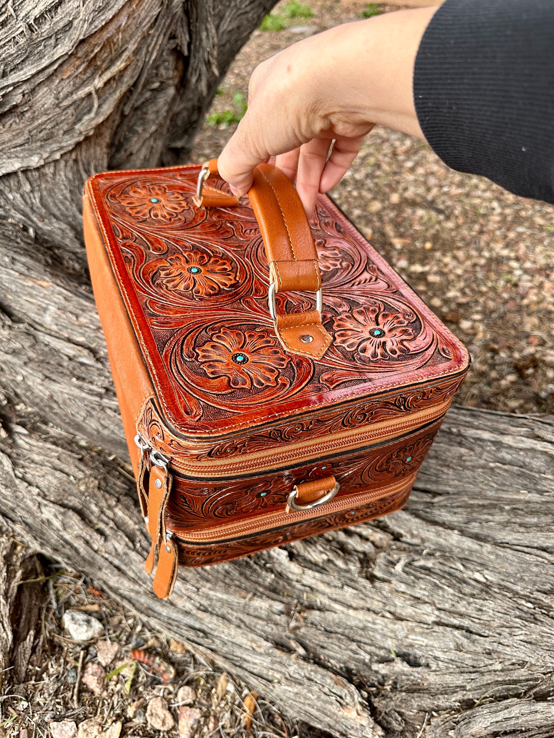 Double Layered Genuine Tooled Leather Jewelry Box