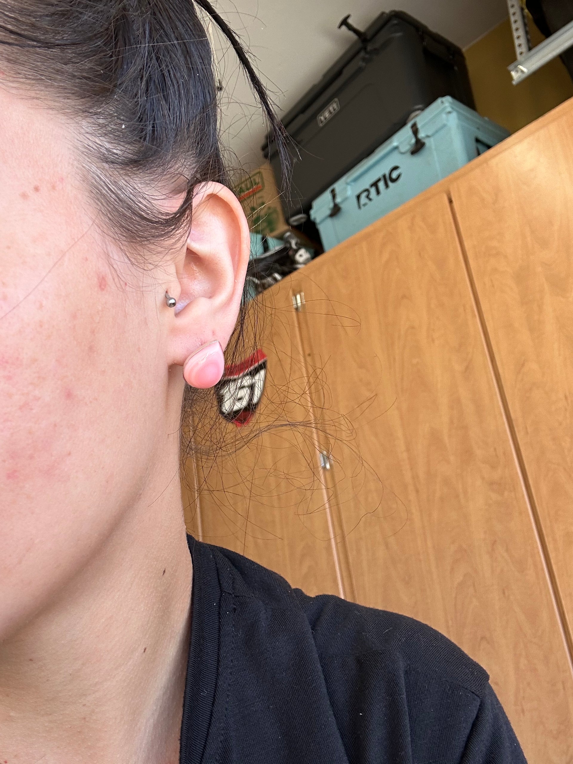 Navajo Made Pink Conch & Sterling Silver Post Earrings