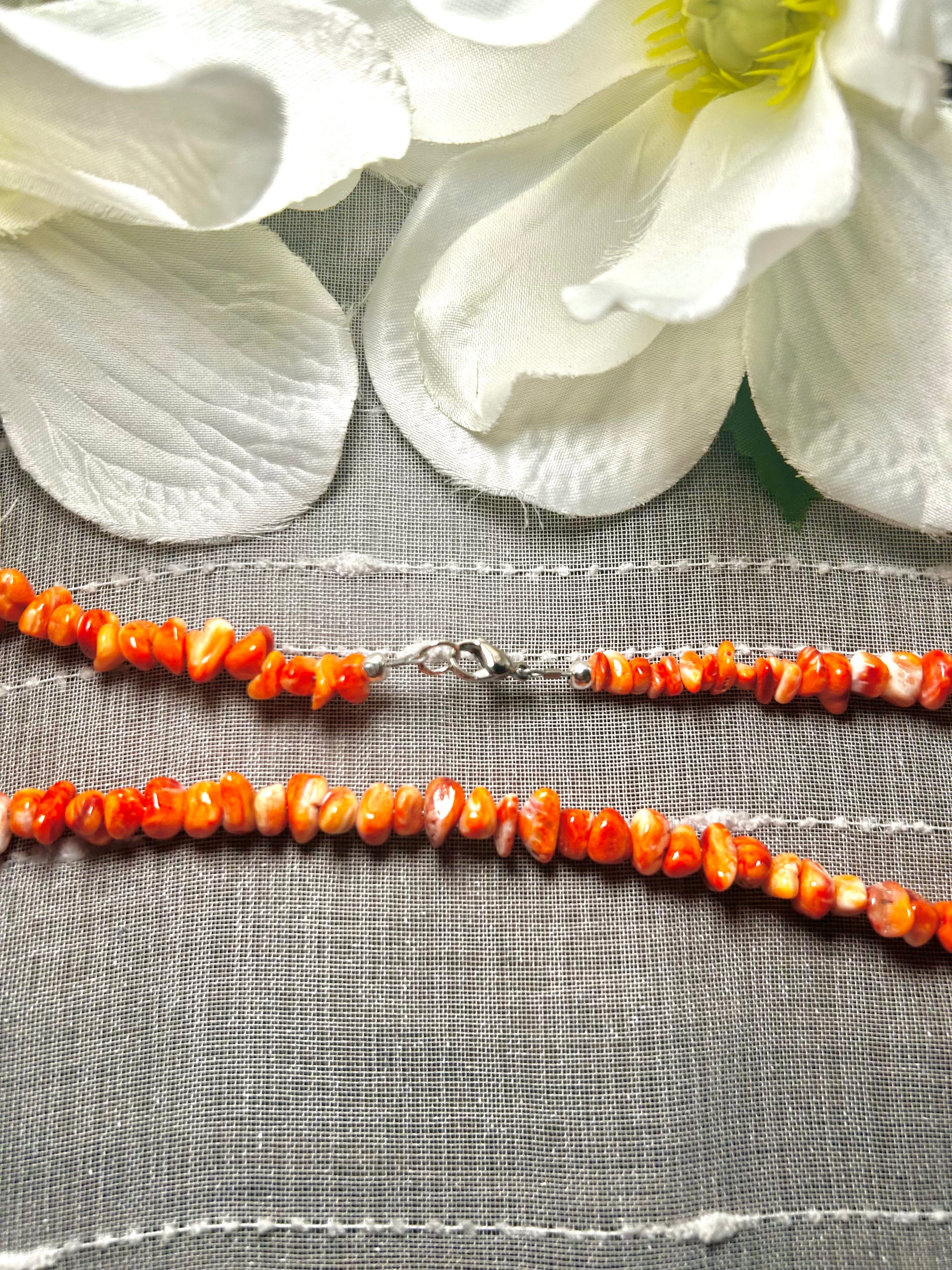 Navajo Made Strung Spiny Oyster & Sterling Silver Necklace