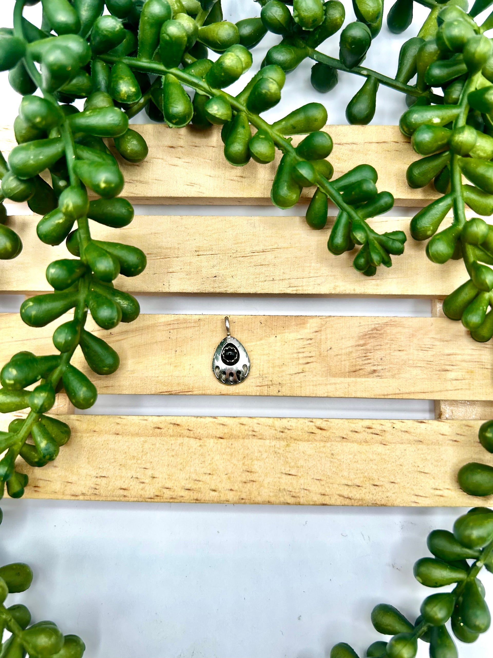 Navajo Made Onyx & Sterling Silver Pendant