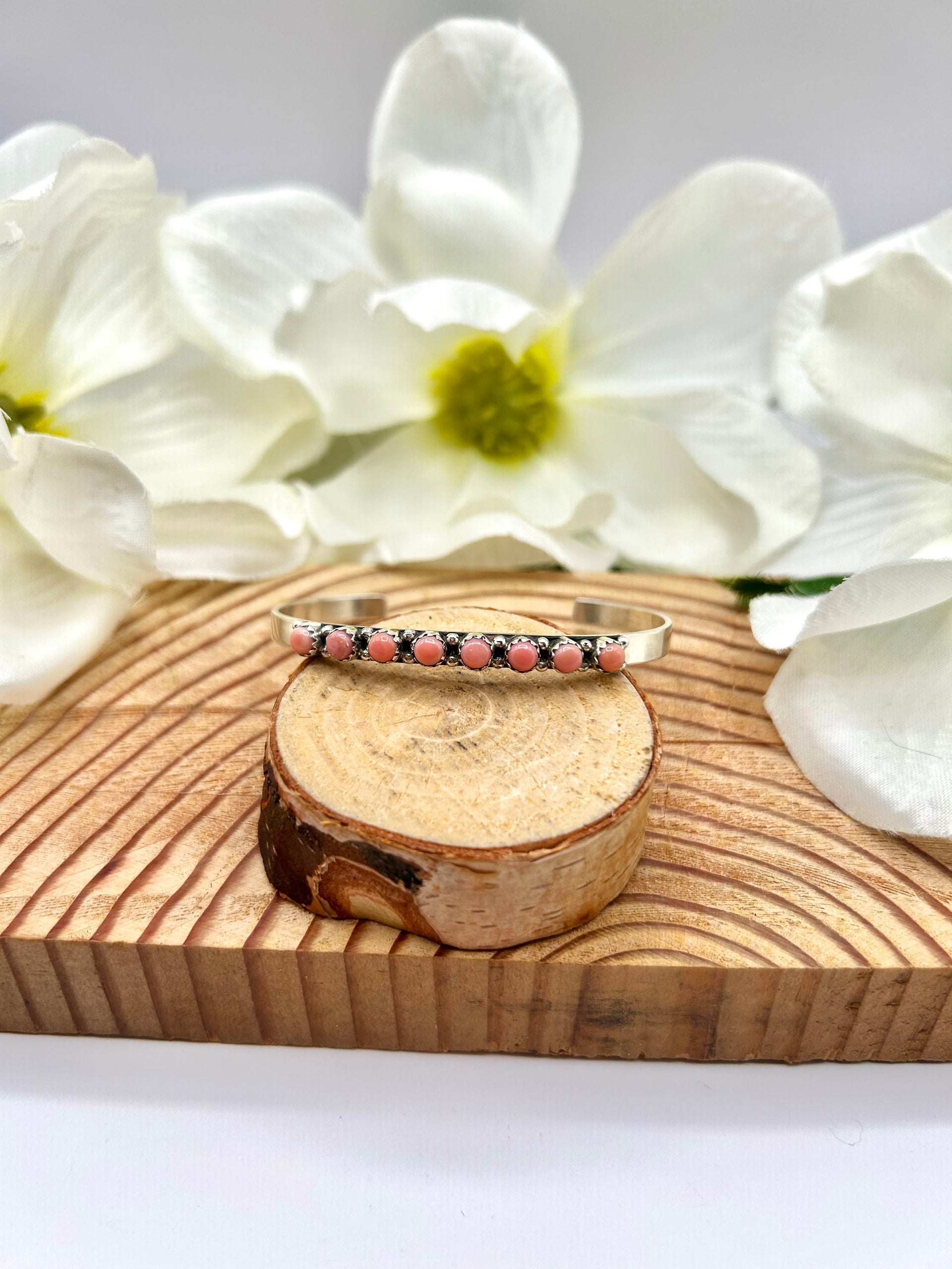 Navajo Made Pink Conch & Sterling Silver Cuff Bracelet