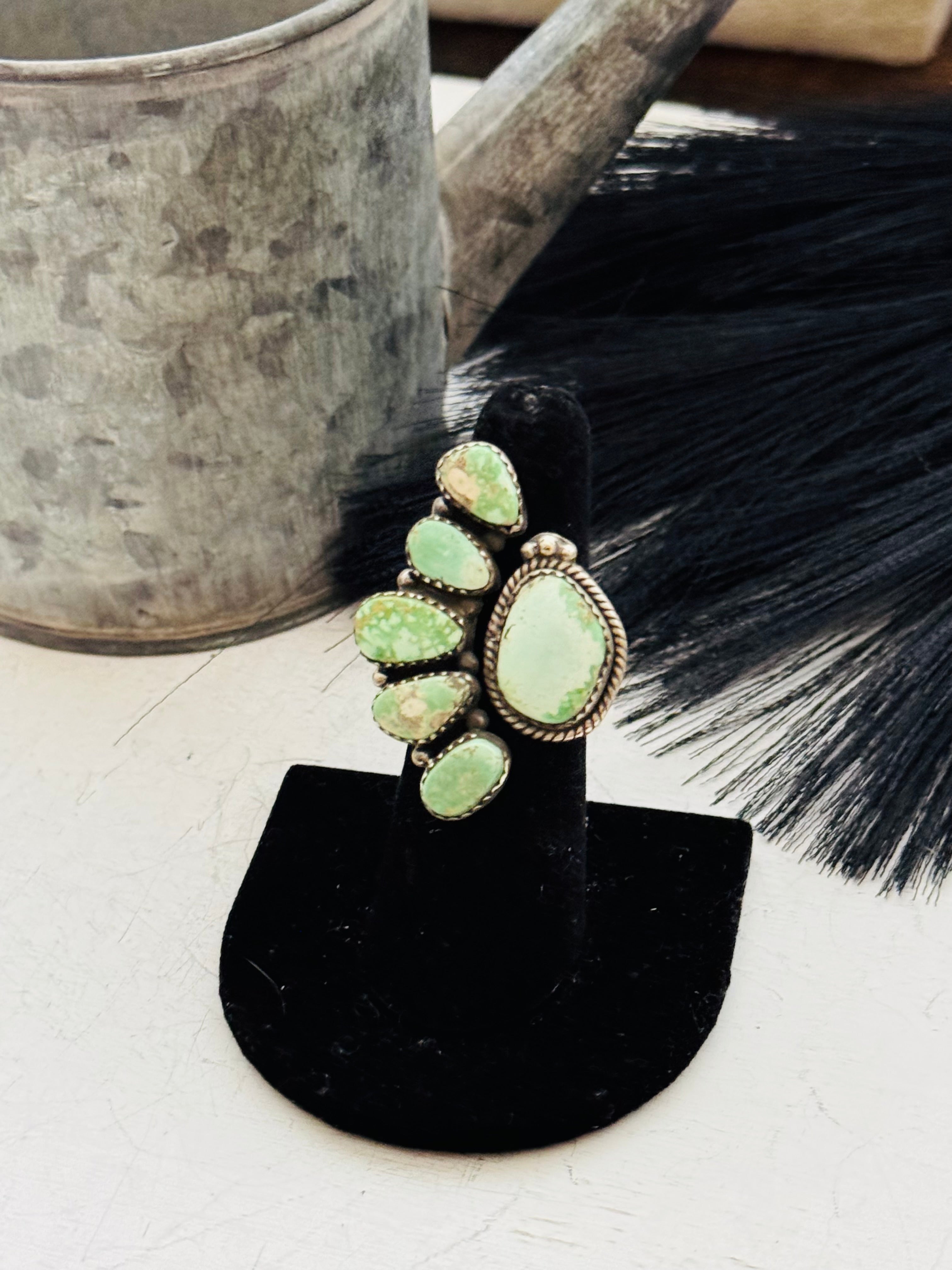 Southwest Handmade Palomino Variscite & Sterling Silver Adjustable Cluster Ring