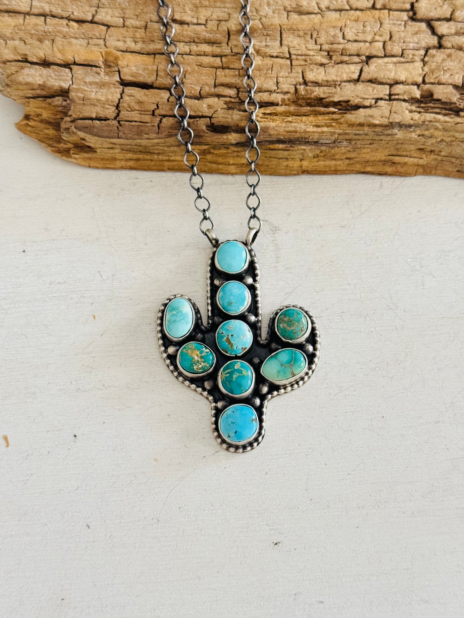 Annette Martinez Royston Turquoise & Sterling Silver Saguaro Cluster Necklace