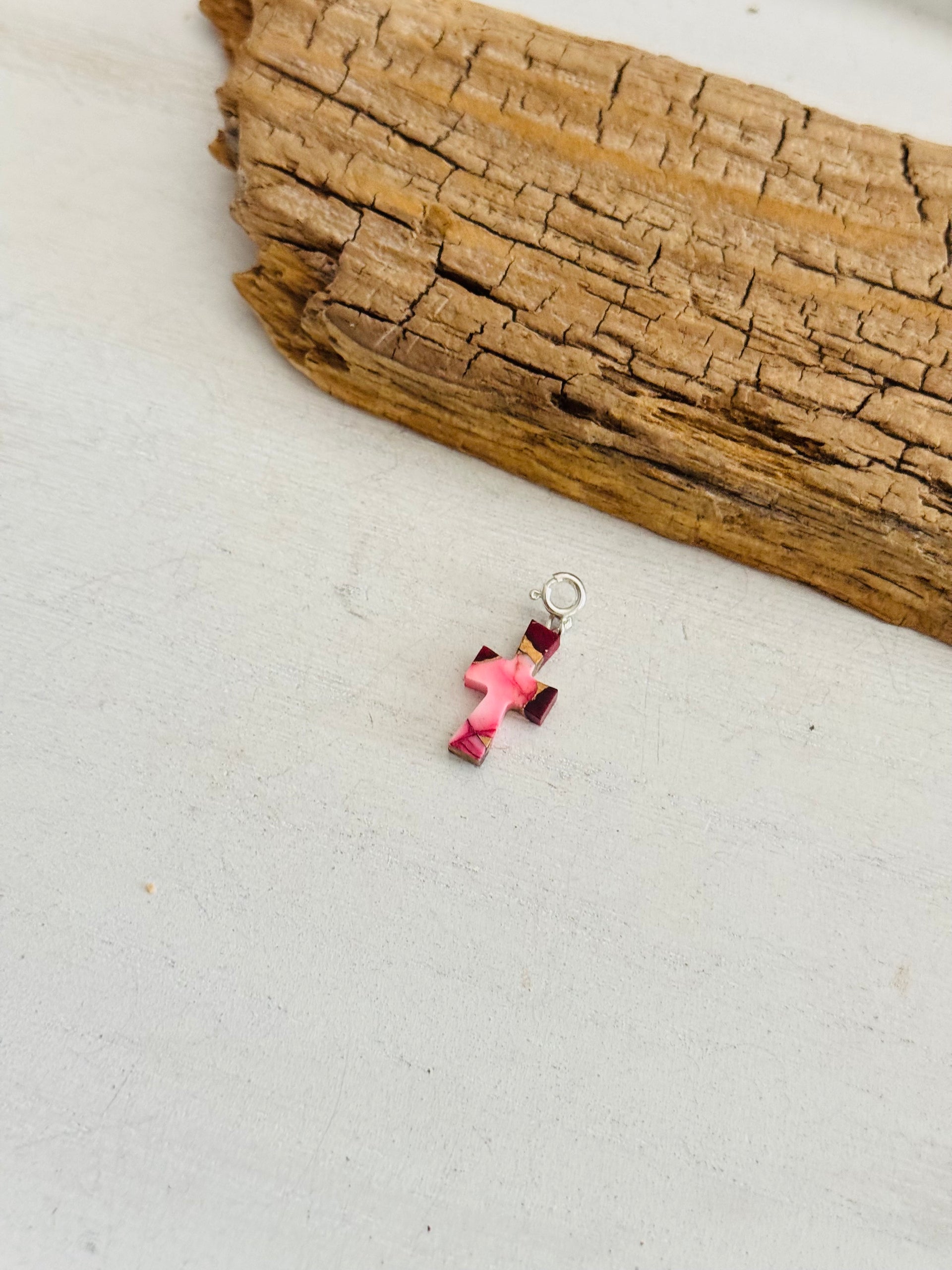 Navajo Made Rose Dahlia & Sterling Silver Cross Charms