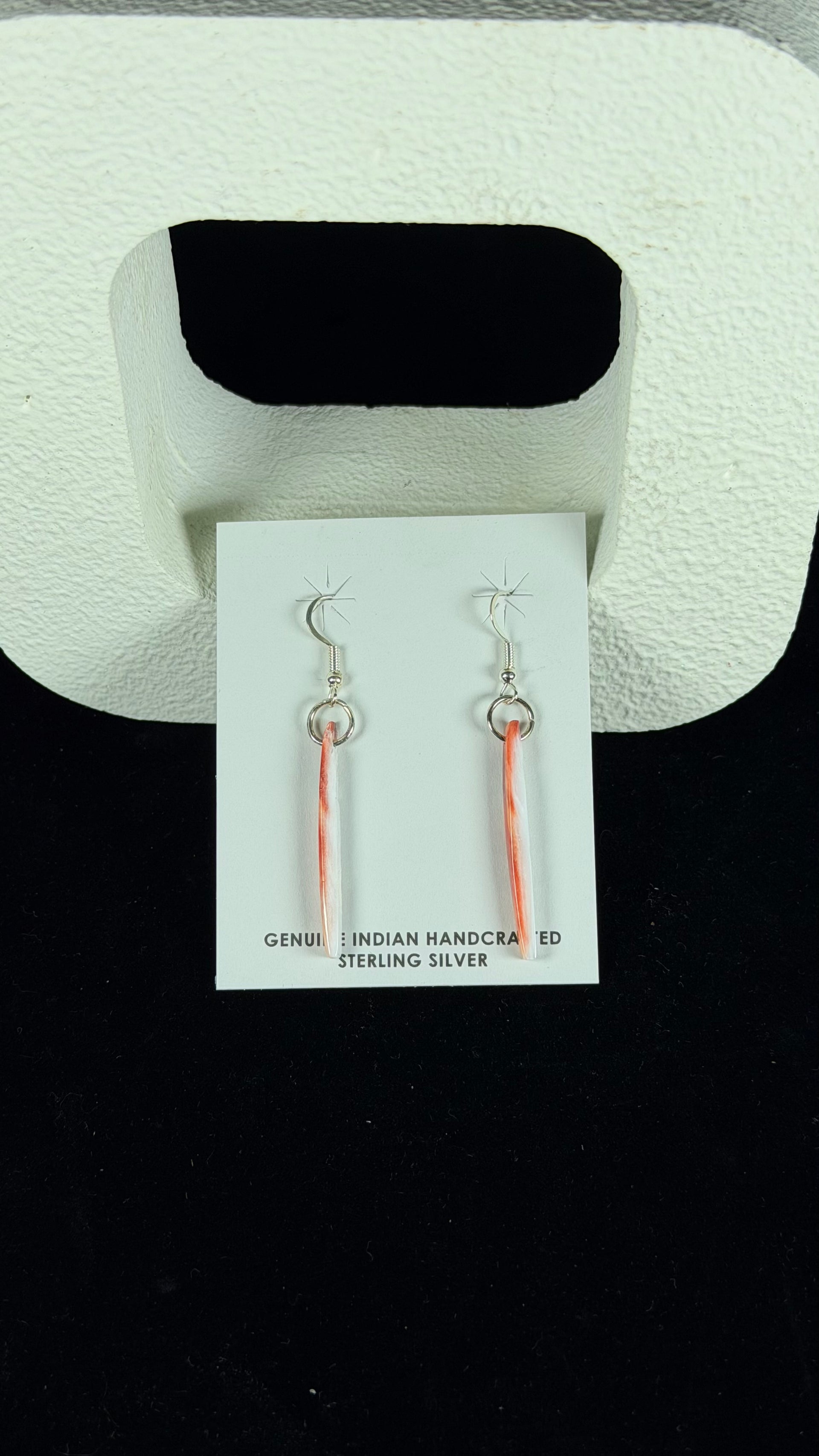Navajo Made Spiny Oyster & Sterling Silver Slab Dangle Earrings