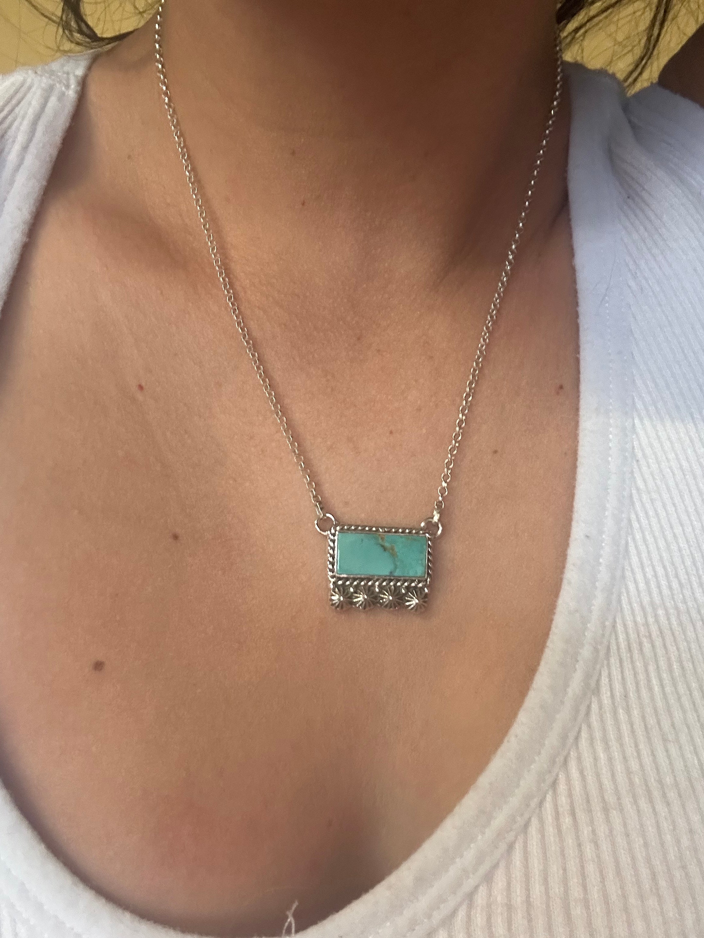 Southwest Handmade Kingman Turquoise & Sterling Silver Bar Necklace