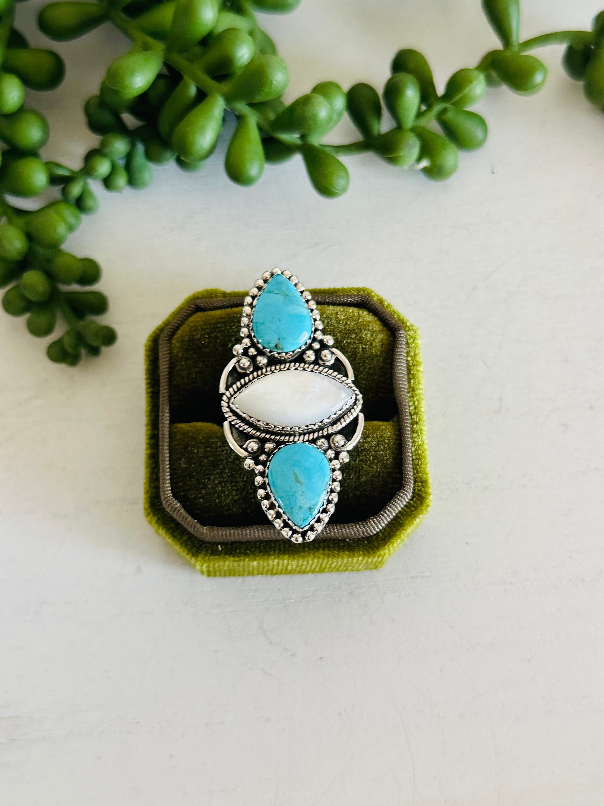 Southwest Handmade Multi Stone & Sterling Silver Adjustable Cluster Ring