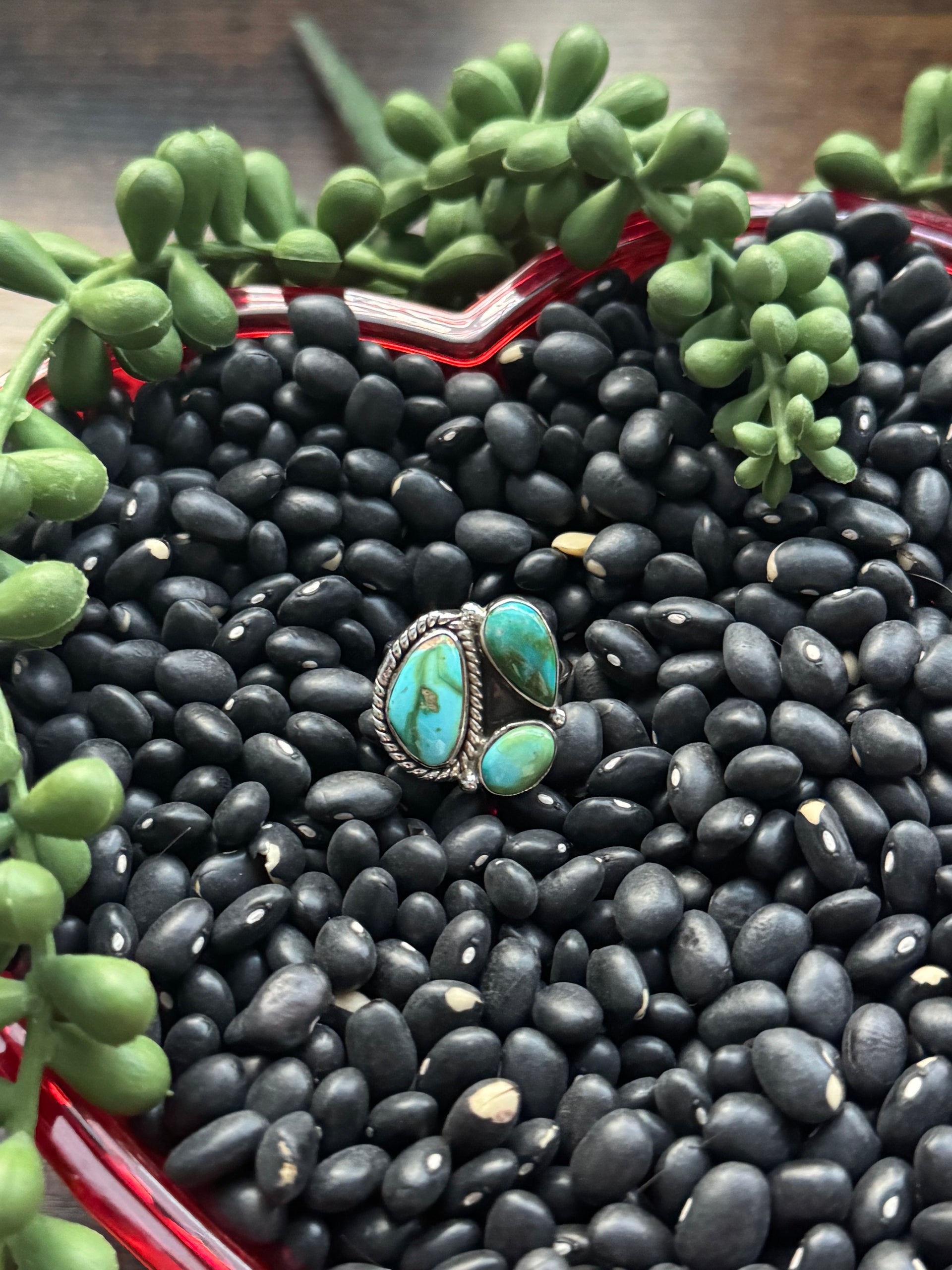 Southwest Handmade Sonoran Mountain Turquoise & Sterling Silver Adjustable Cluster Ring