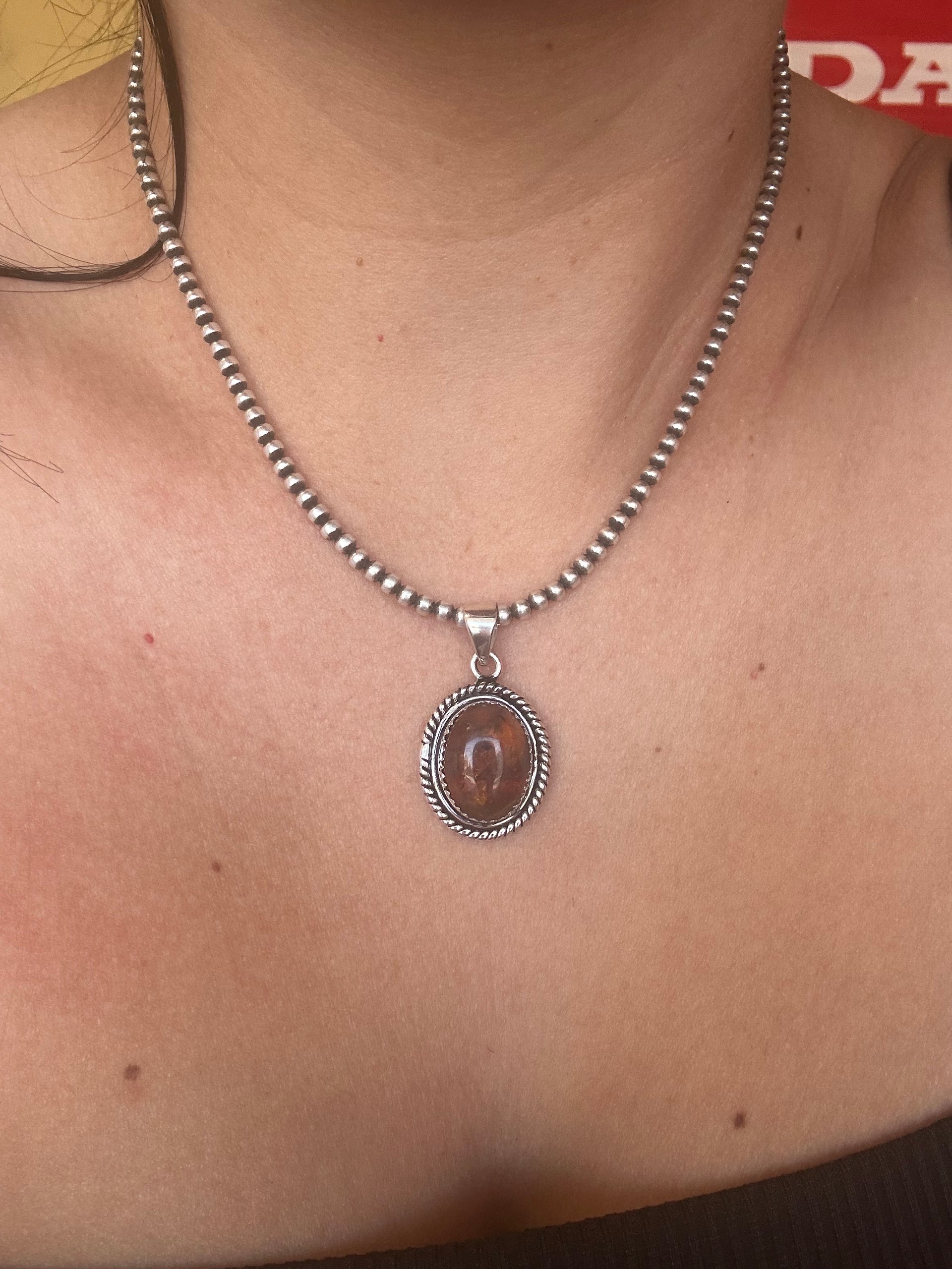 Southwest Handmade Amber & Sterling Silver Pendant