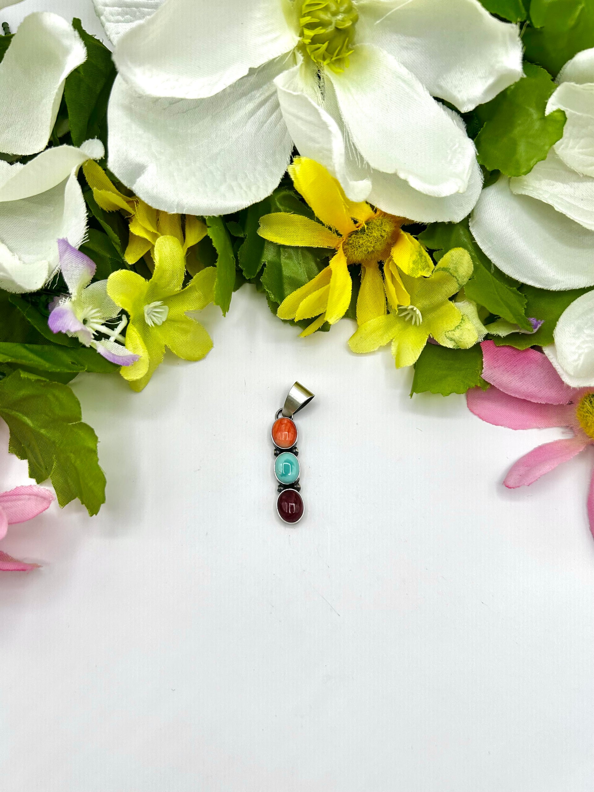Navajo Made Multi Stone & Sterling Silver Pendant