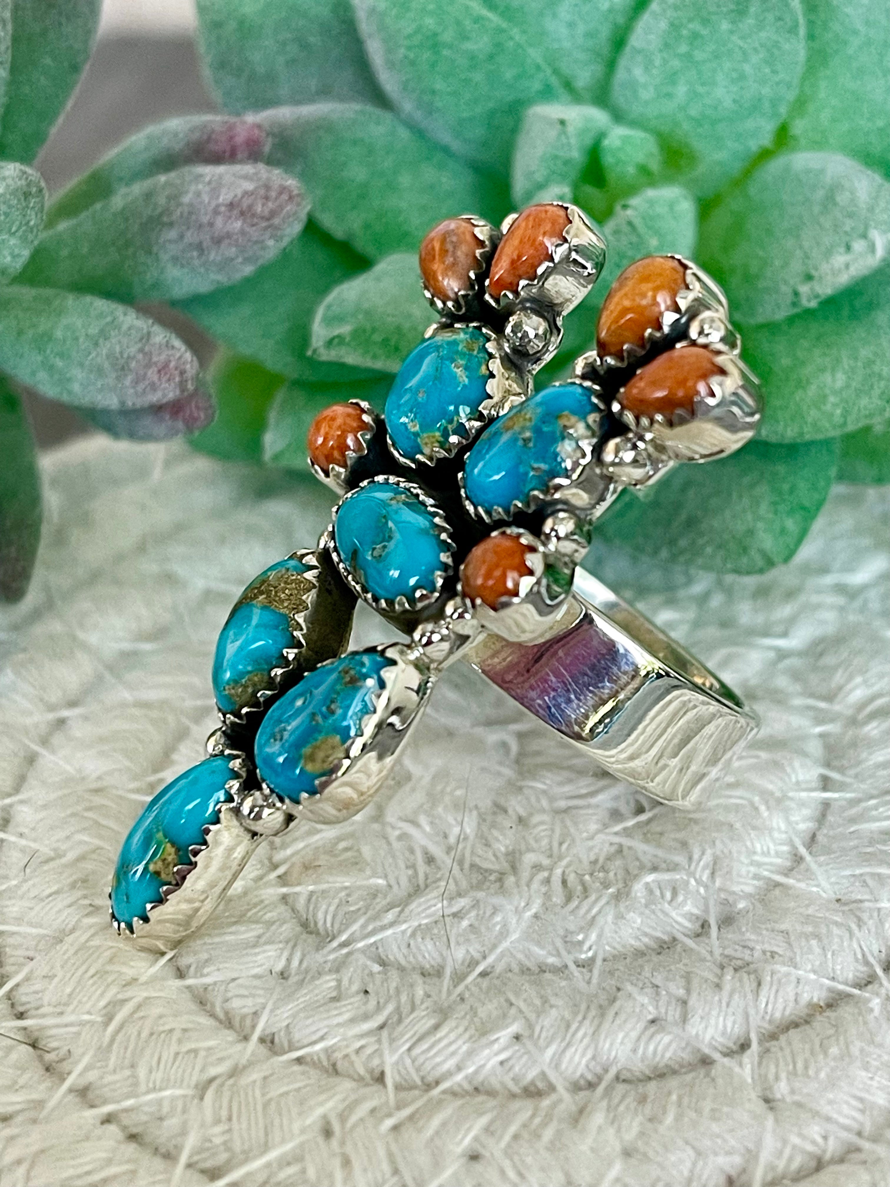 Southwest Handmade Multi Stone & Sterling Silver Adjustable Ring