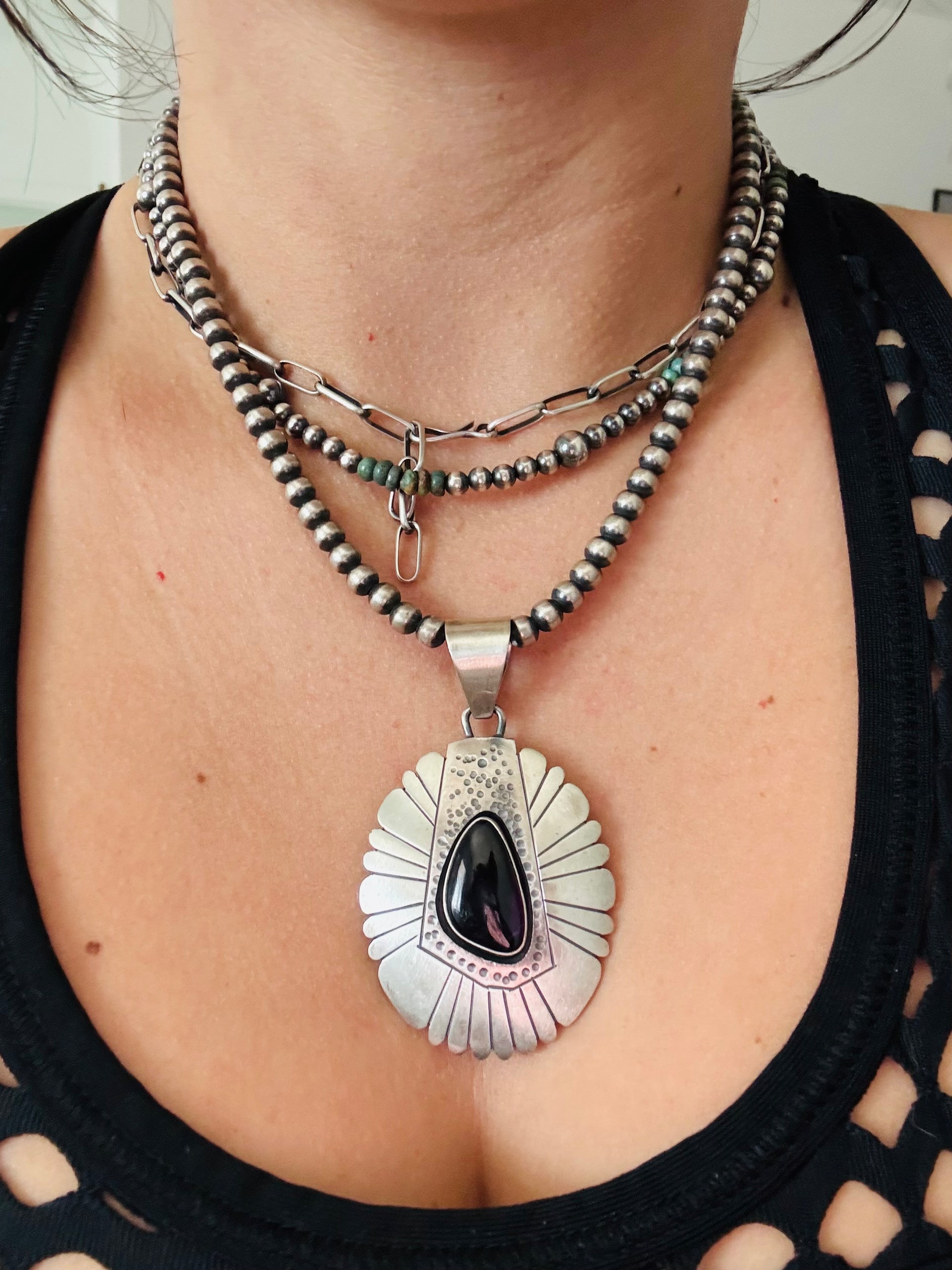 Navajo Made Sugilite & Sterling Silver Pendant