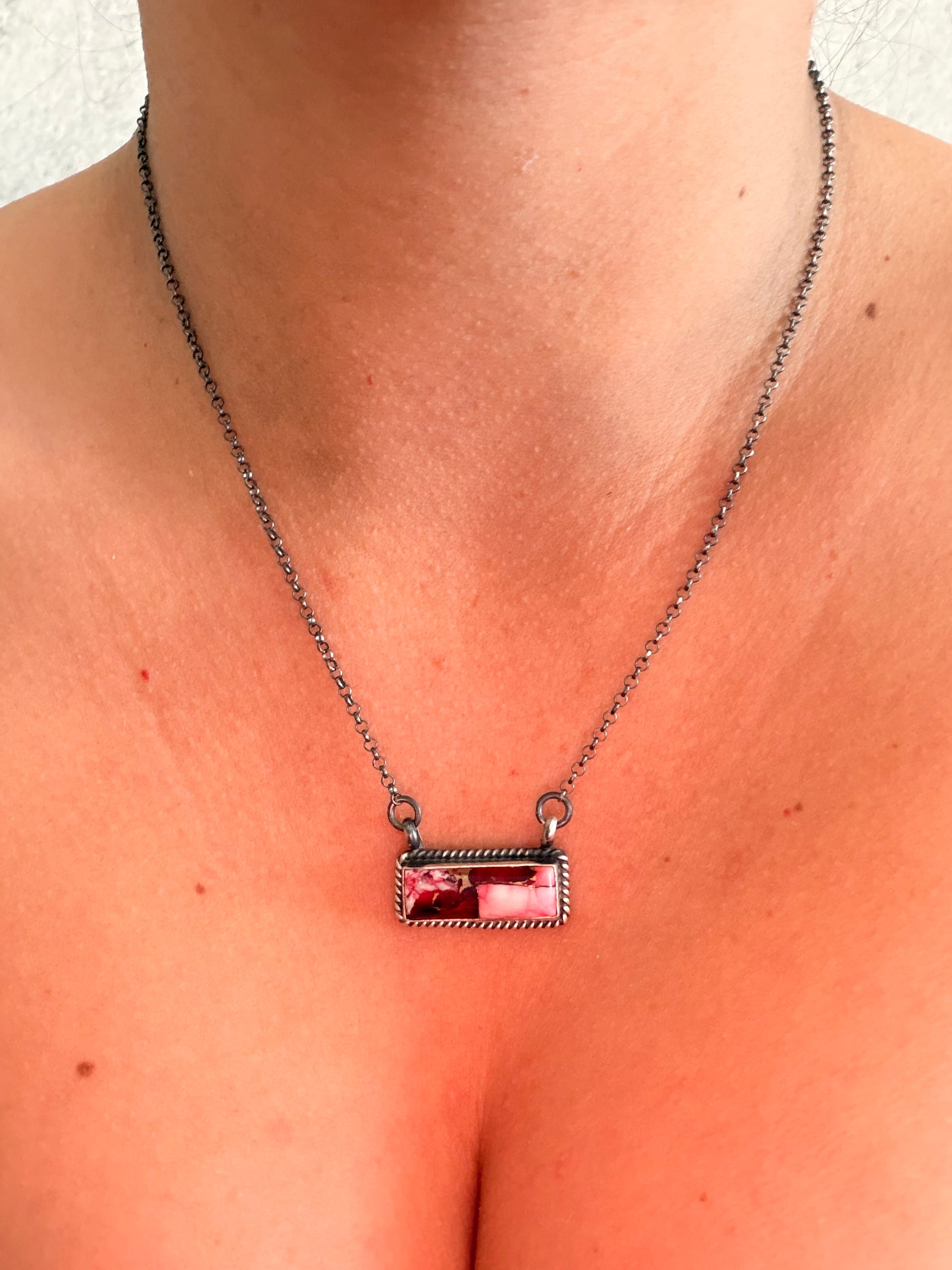 Johnny Dixon Rose Dahlia & Sterling Silver Bar Necklace