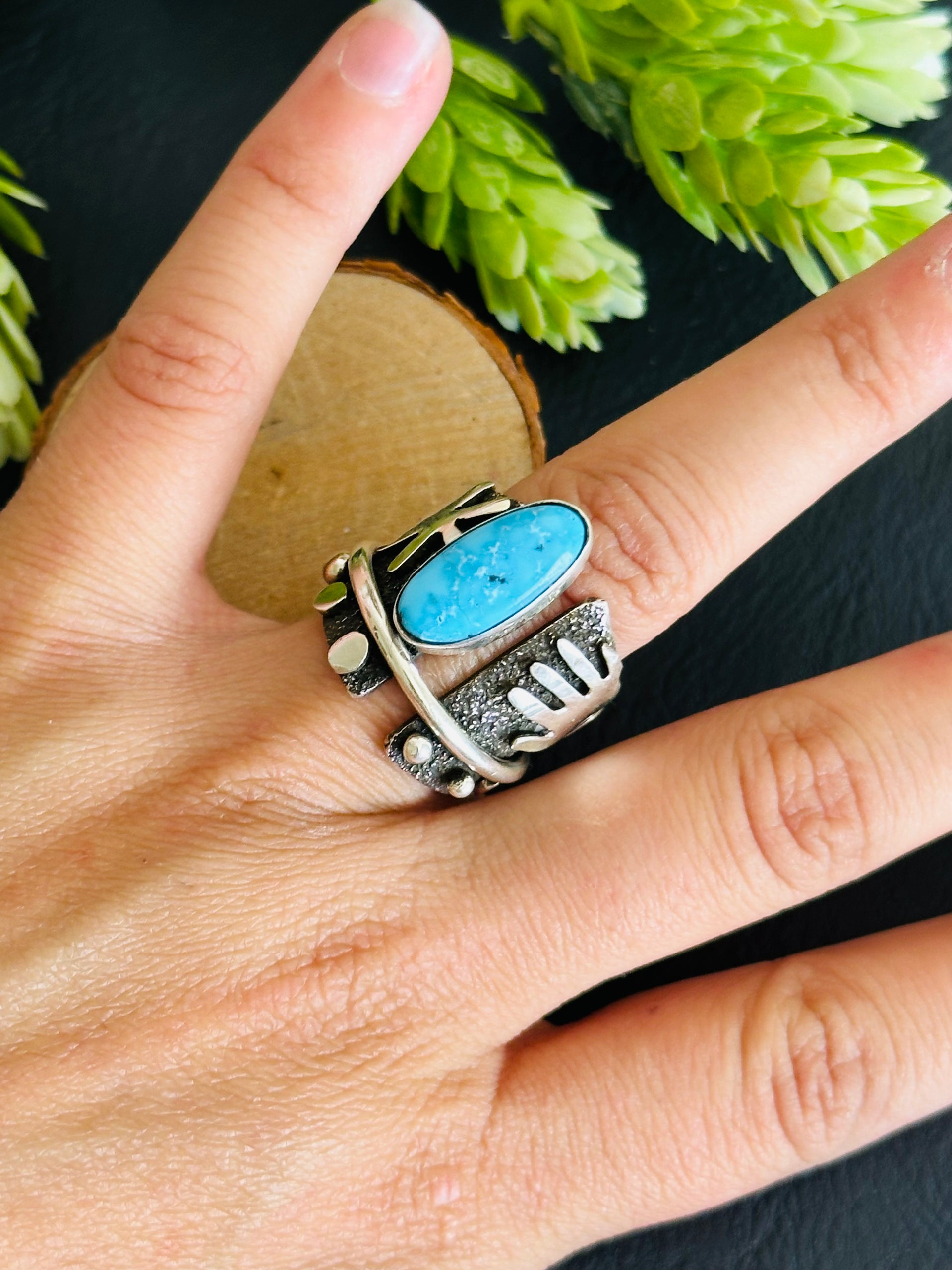 Alex Sanchez Blue Ridge Turquoise & Sterling Silver Ring Size 7