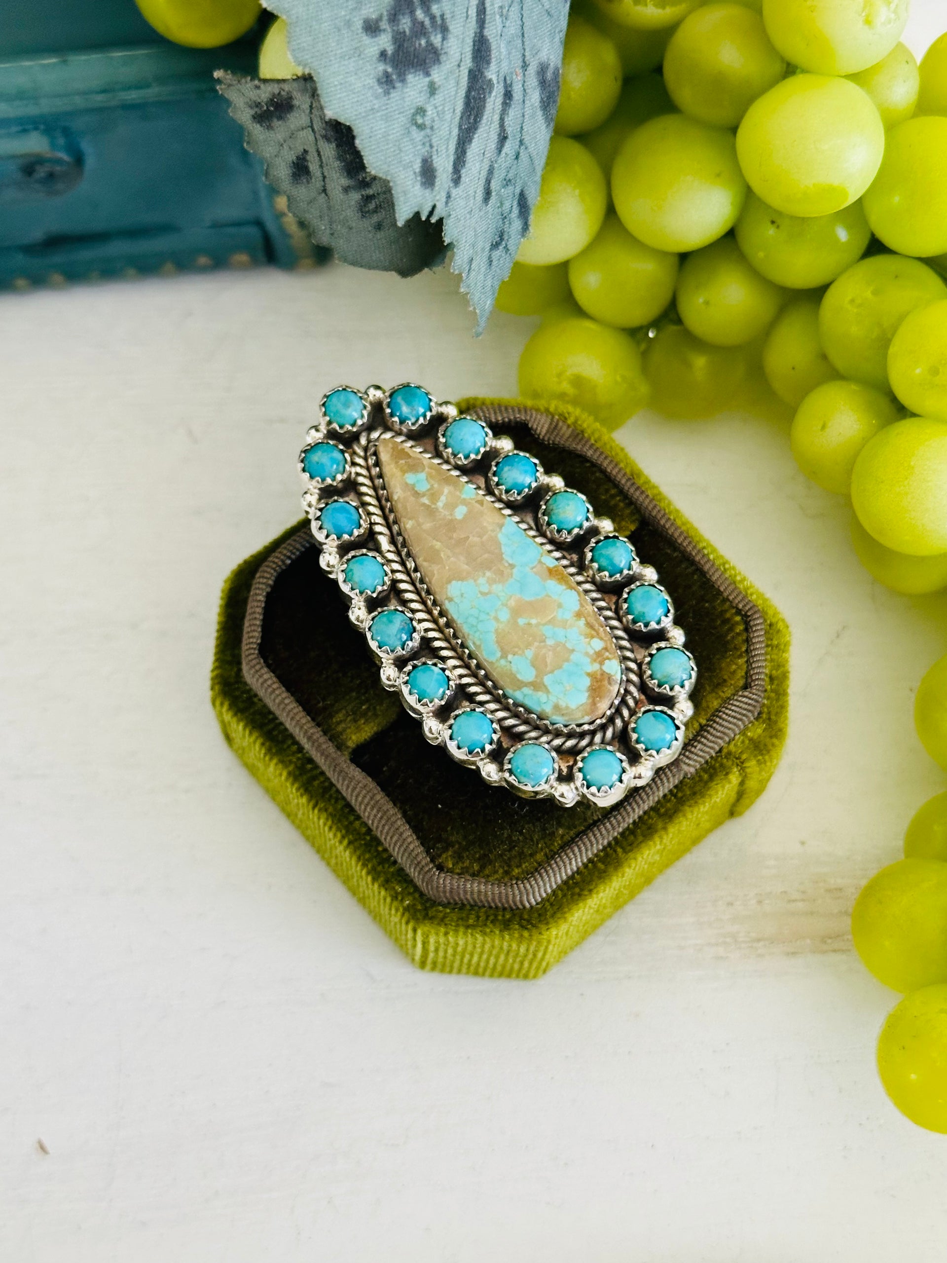 Southwest Handmade Multi Stone & Sterling Silver Cluster Adjustable Ring