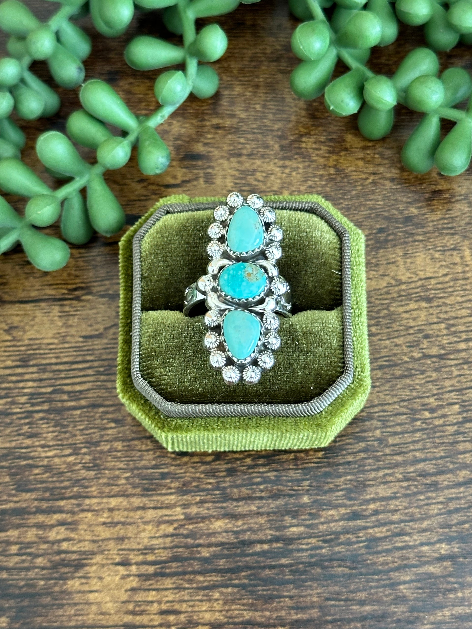 Southwest Handmade Kingman Turquoise & Sterling Silver Adjustable Ring