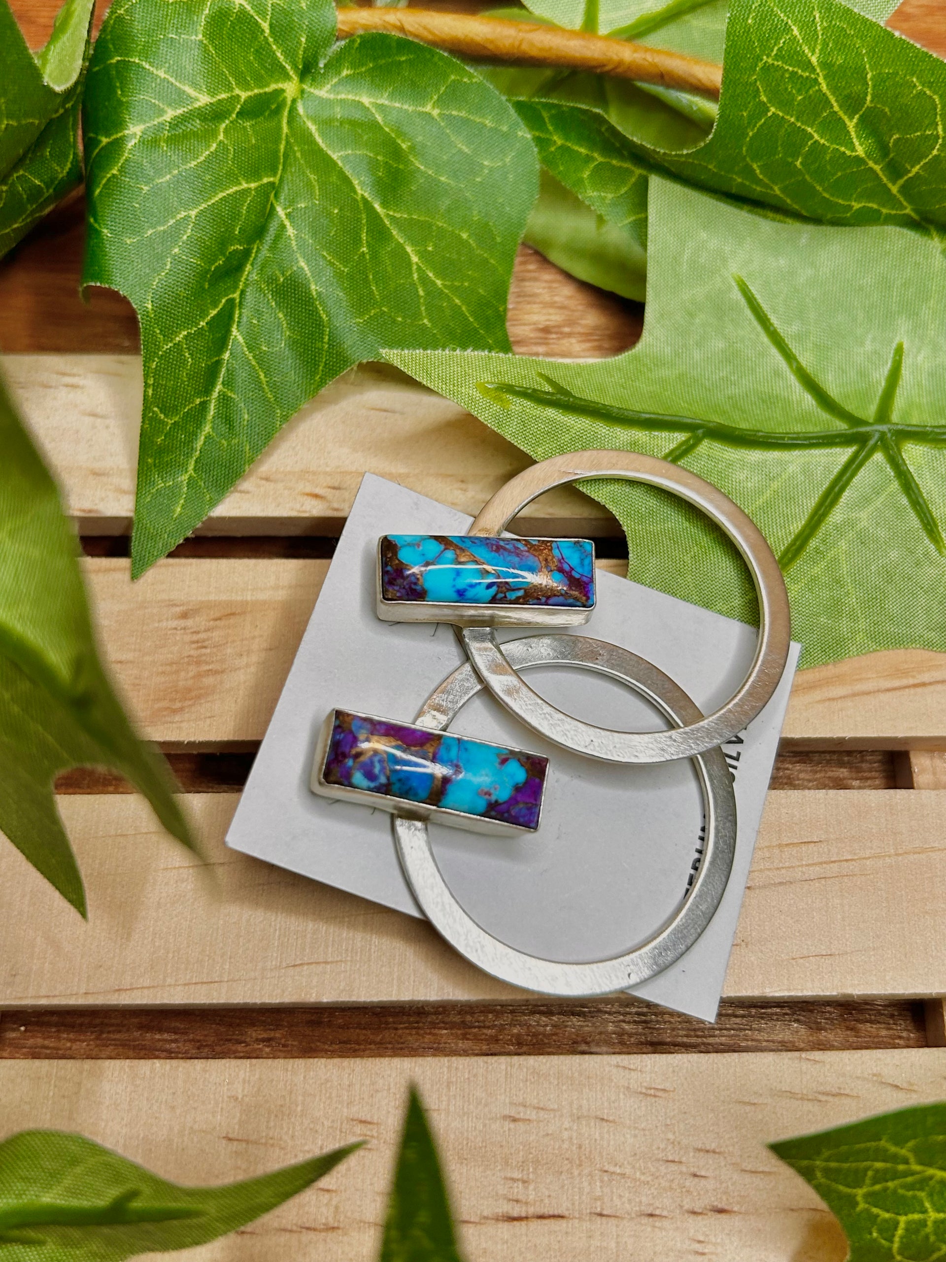 Augustine Largo Navajo Made Purple Mohave Turquoise & Sterling Silver Post Earrings