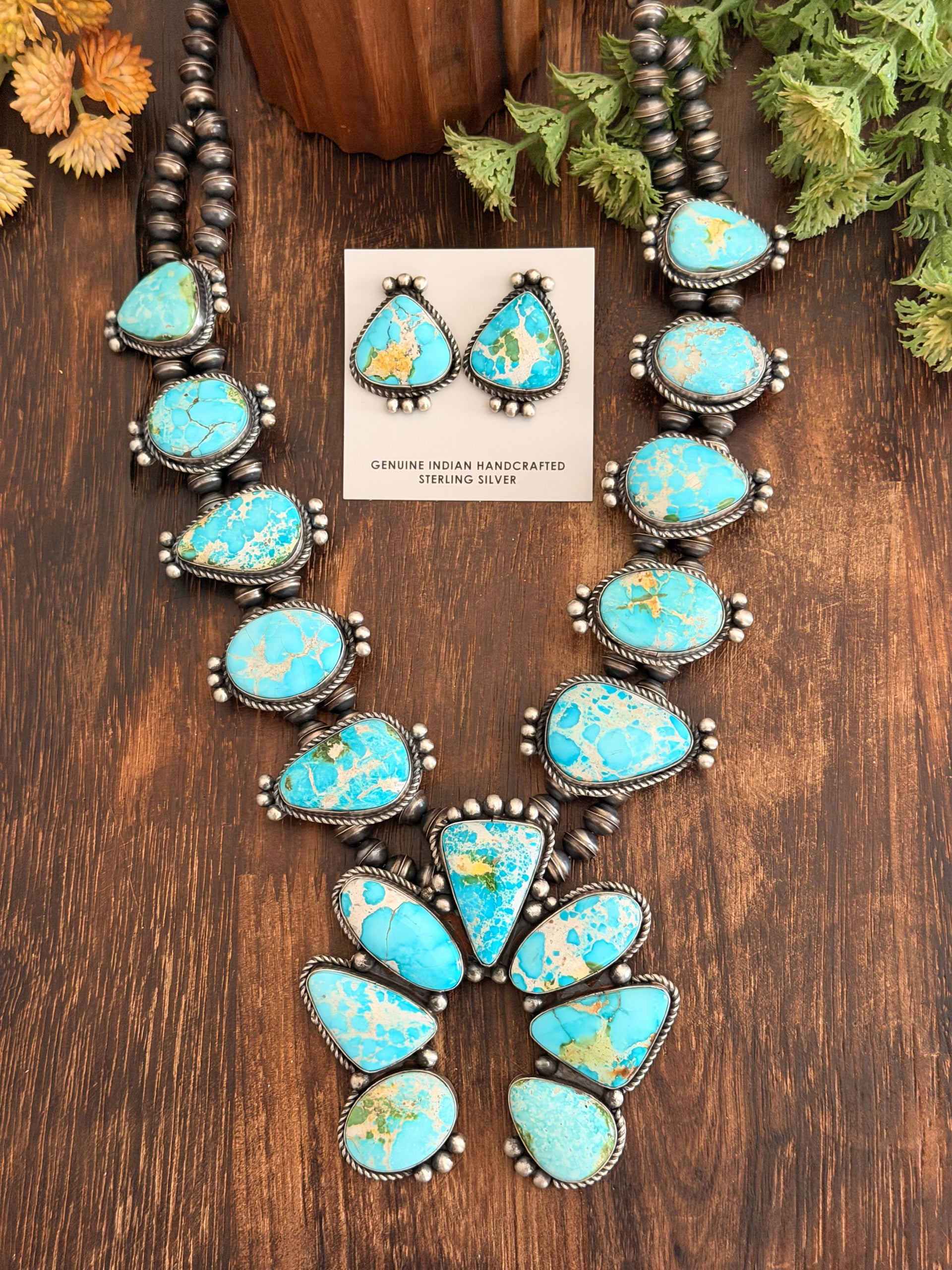 Merle House Jr Sonoran Mountain Turquoise & Sterling Silver Squash Necklace Set