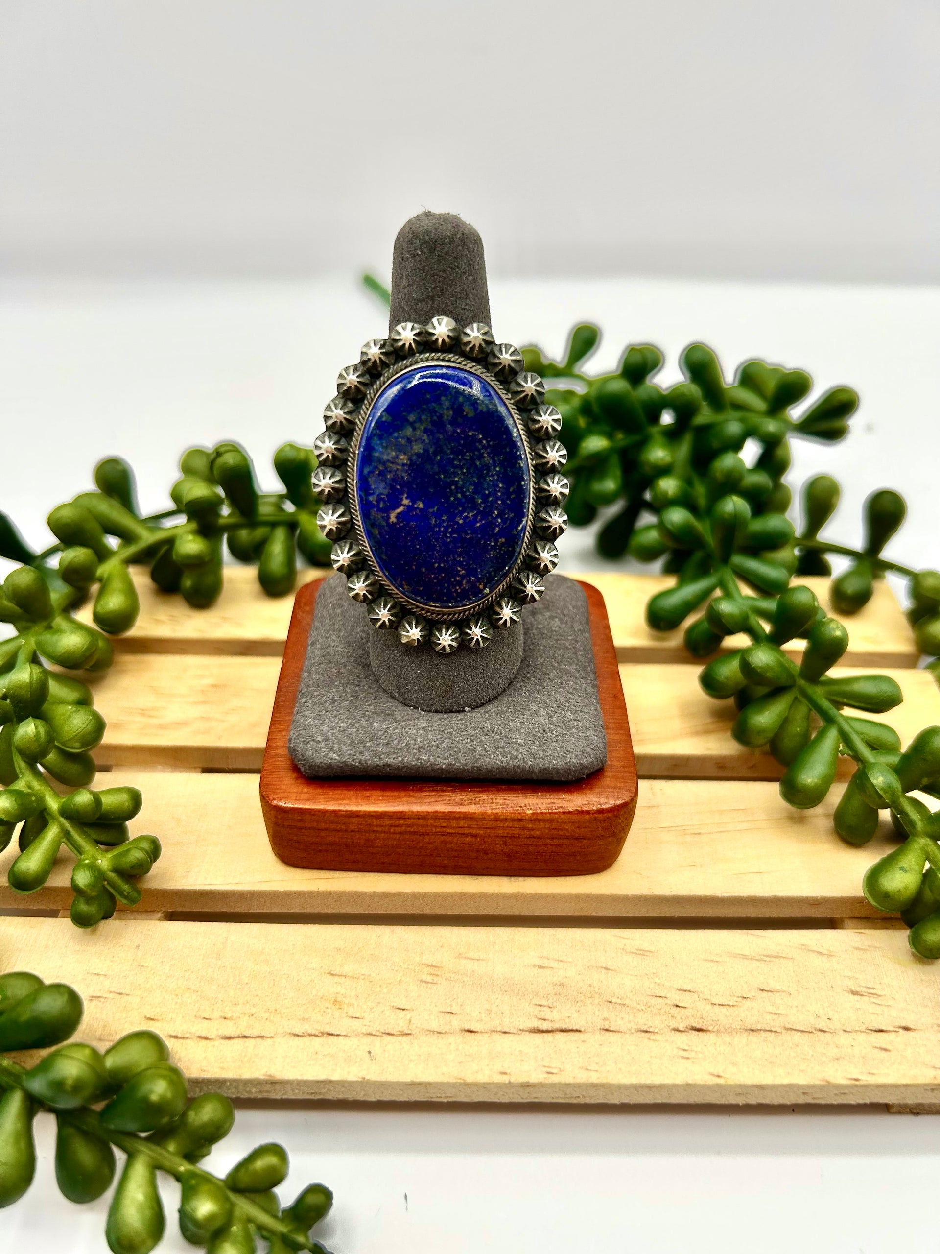 Navajo Made Lapis & Sterling Silver Ring Size 8