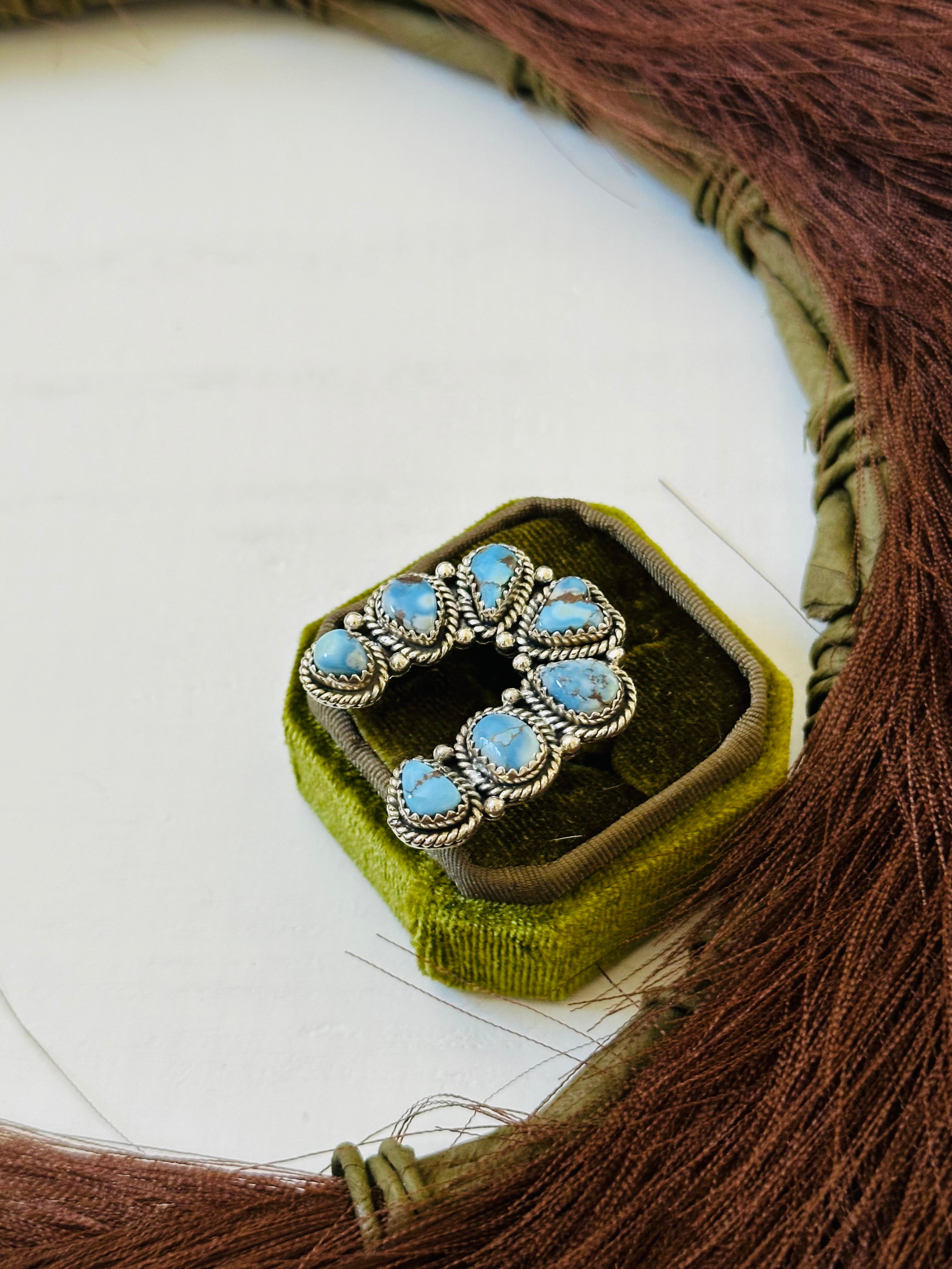 TTD “Prosperous” Golden Hills Turquoise & Sterling Silver Adjustable Cluster Naja Ring