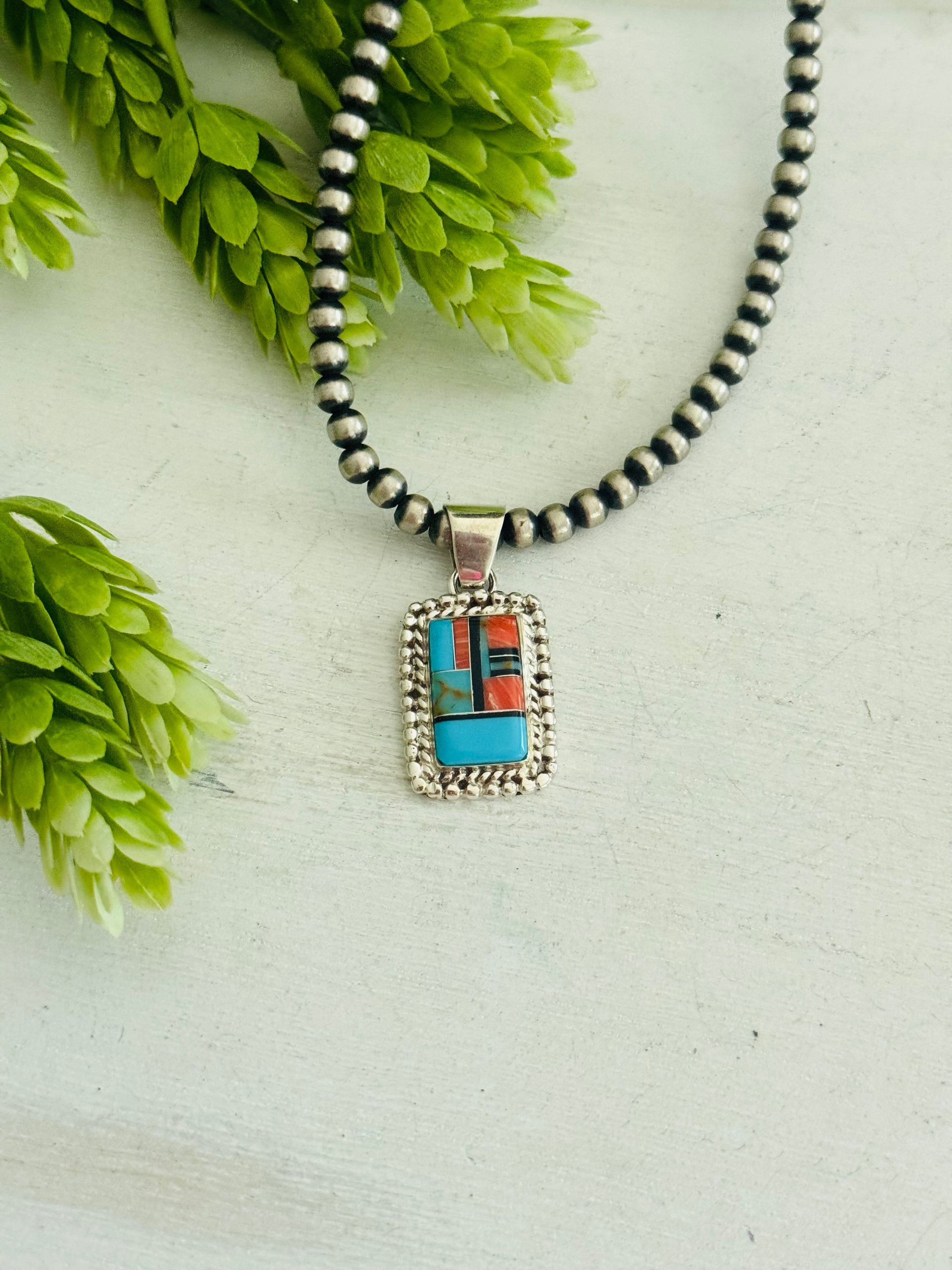 Southwest Multi Stone & Sterling Silver Cobblestone Pendant