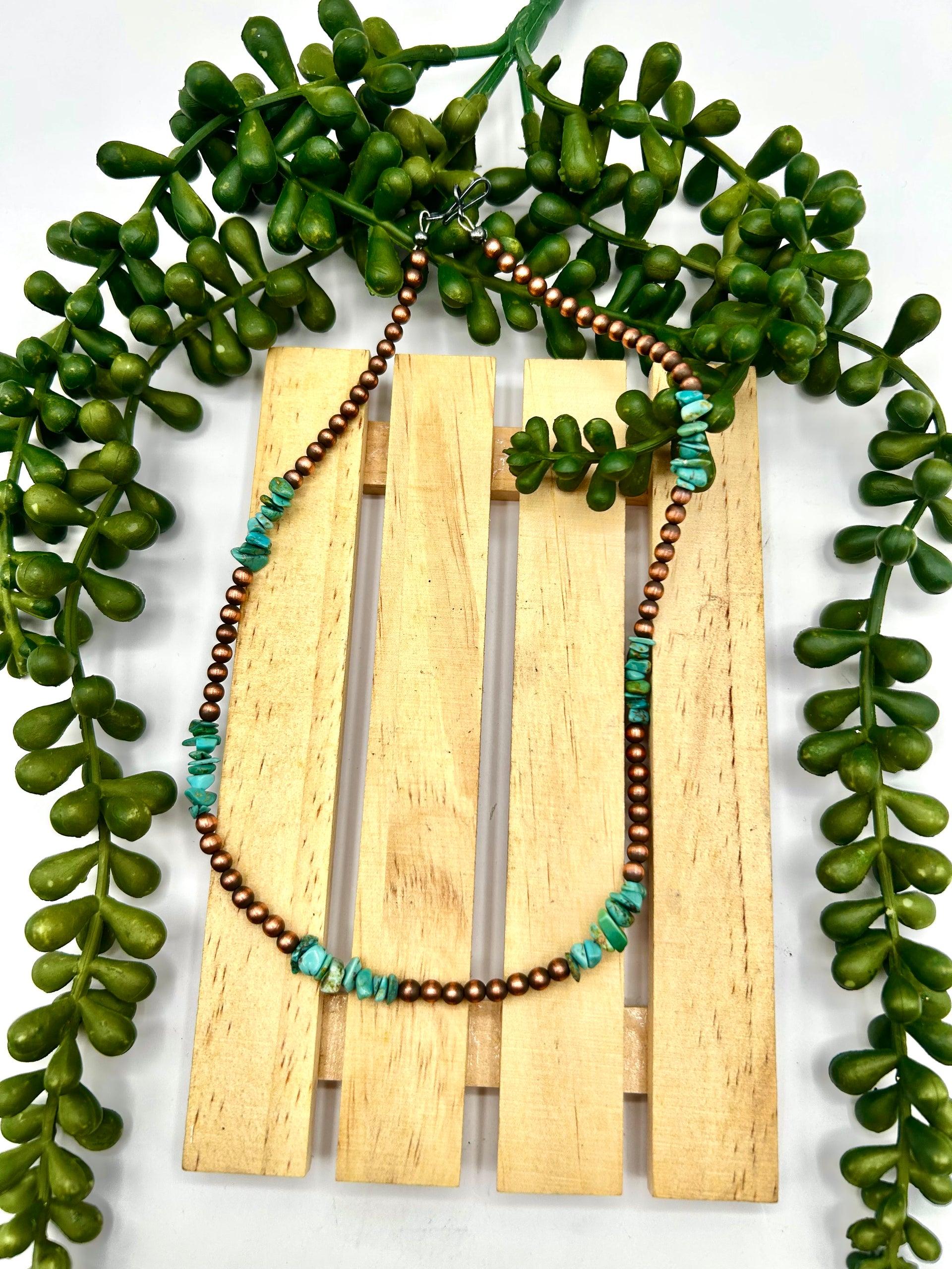 Navajo Made Strung Kingman Turquoise & Copper Necklace