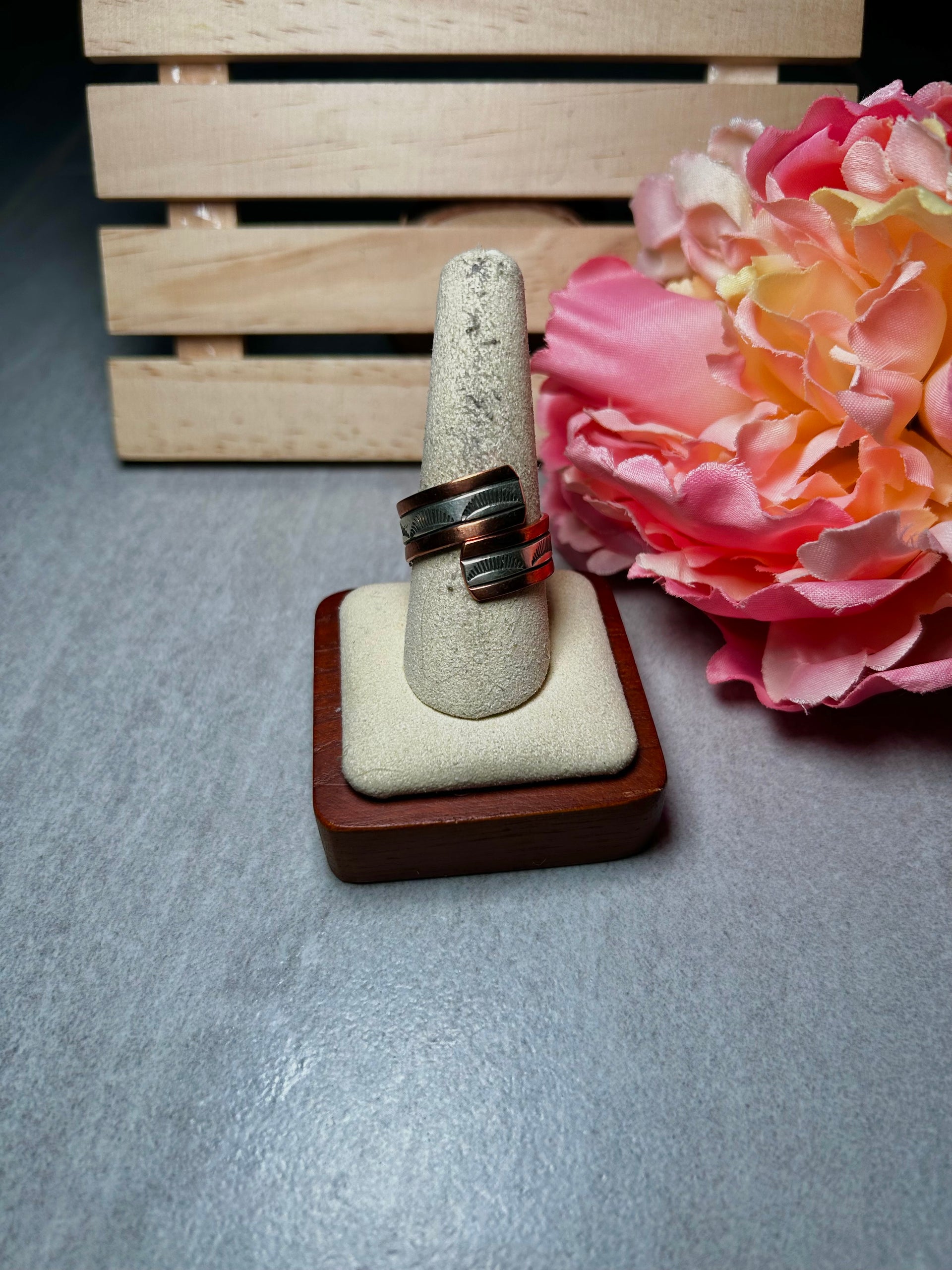 Navajo Made Copper & Sterling Silver Adjustable Ring