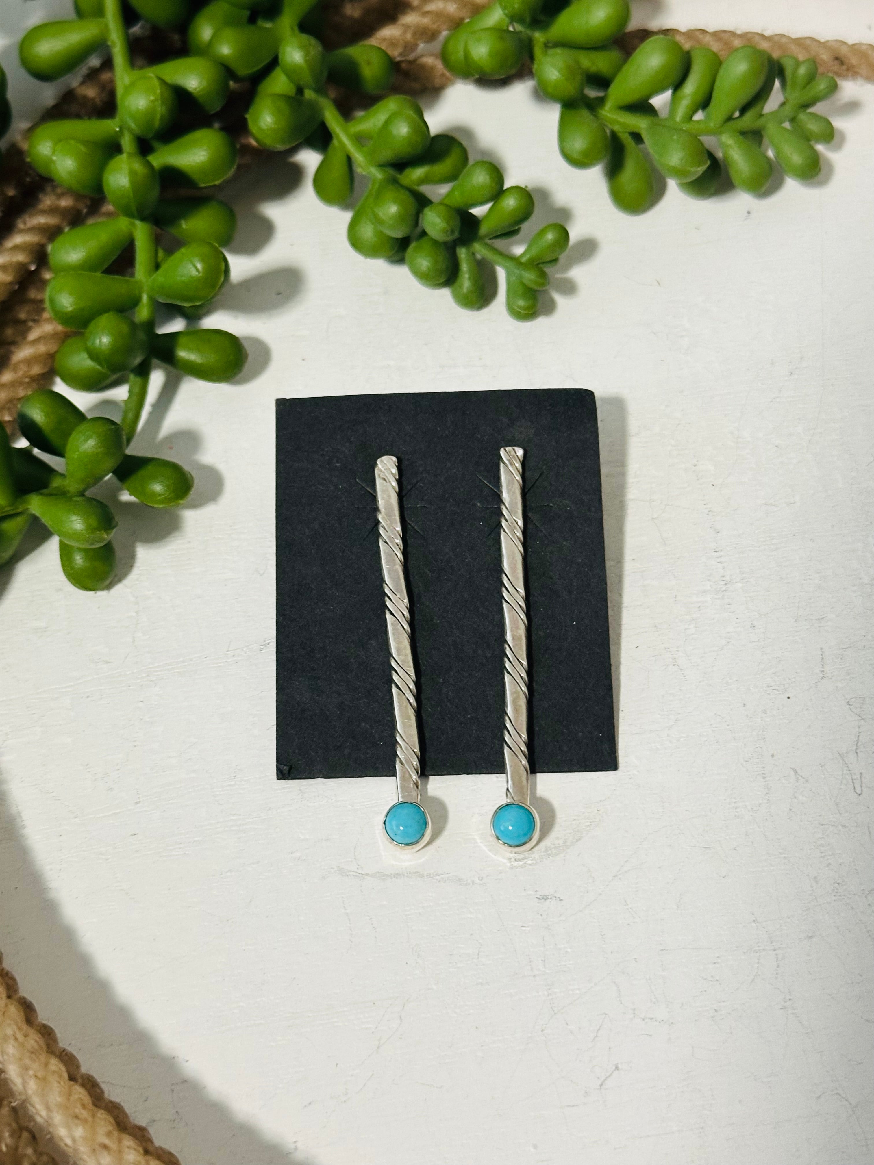 Navajo Made Kingman Turquoise & Sterling Silver Dangle Earrings