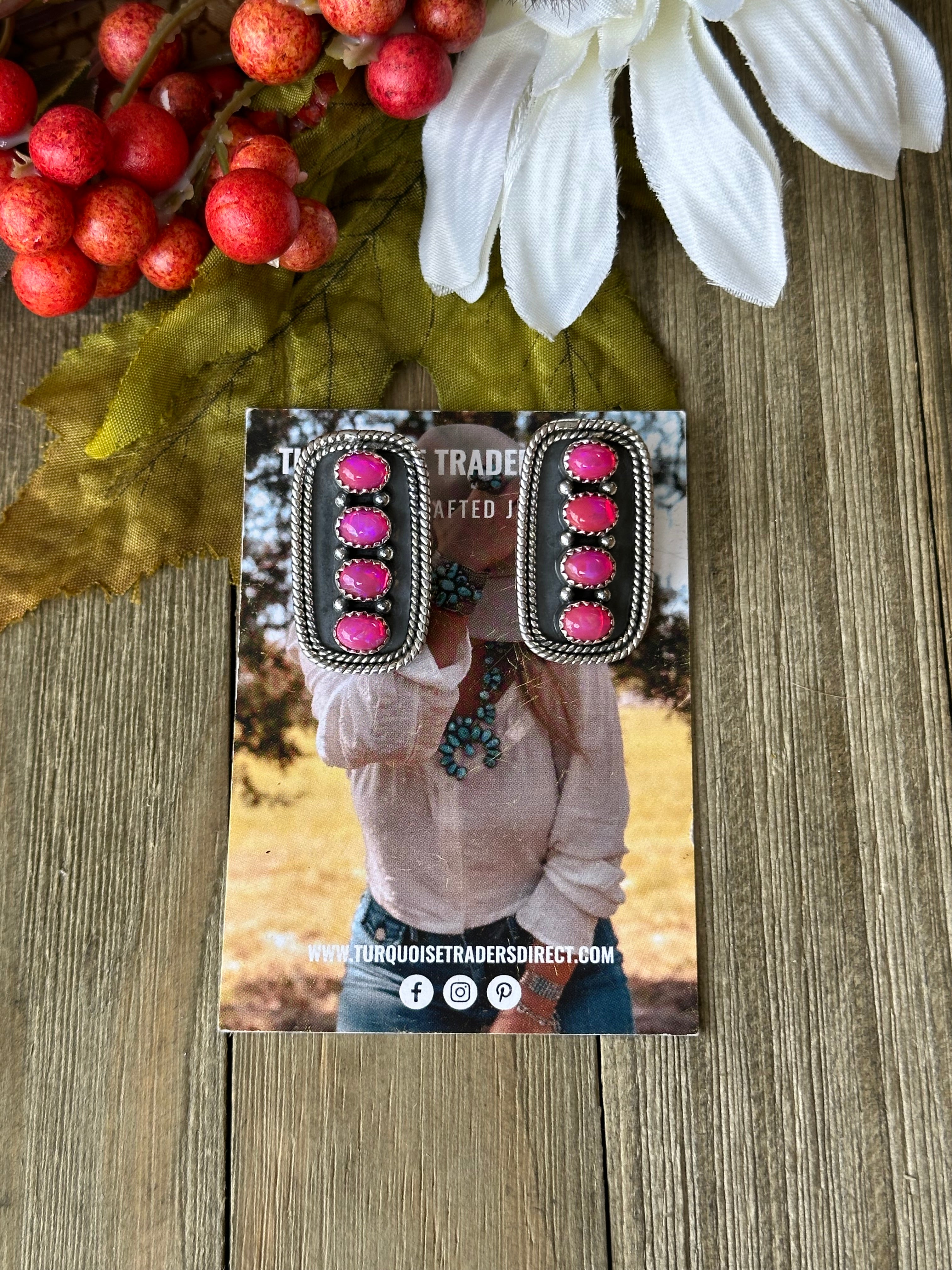 Southwest Handmade Pink Onyx & Sterling Silver Post Dangle Cluster Earrings