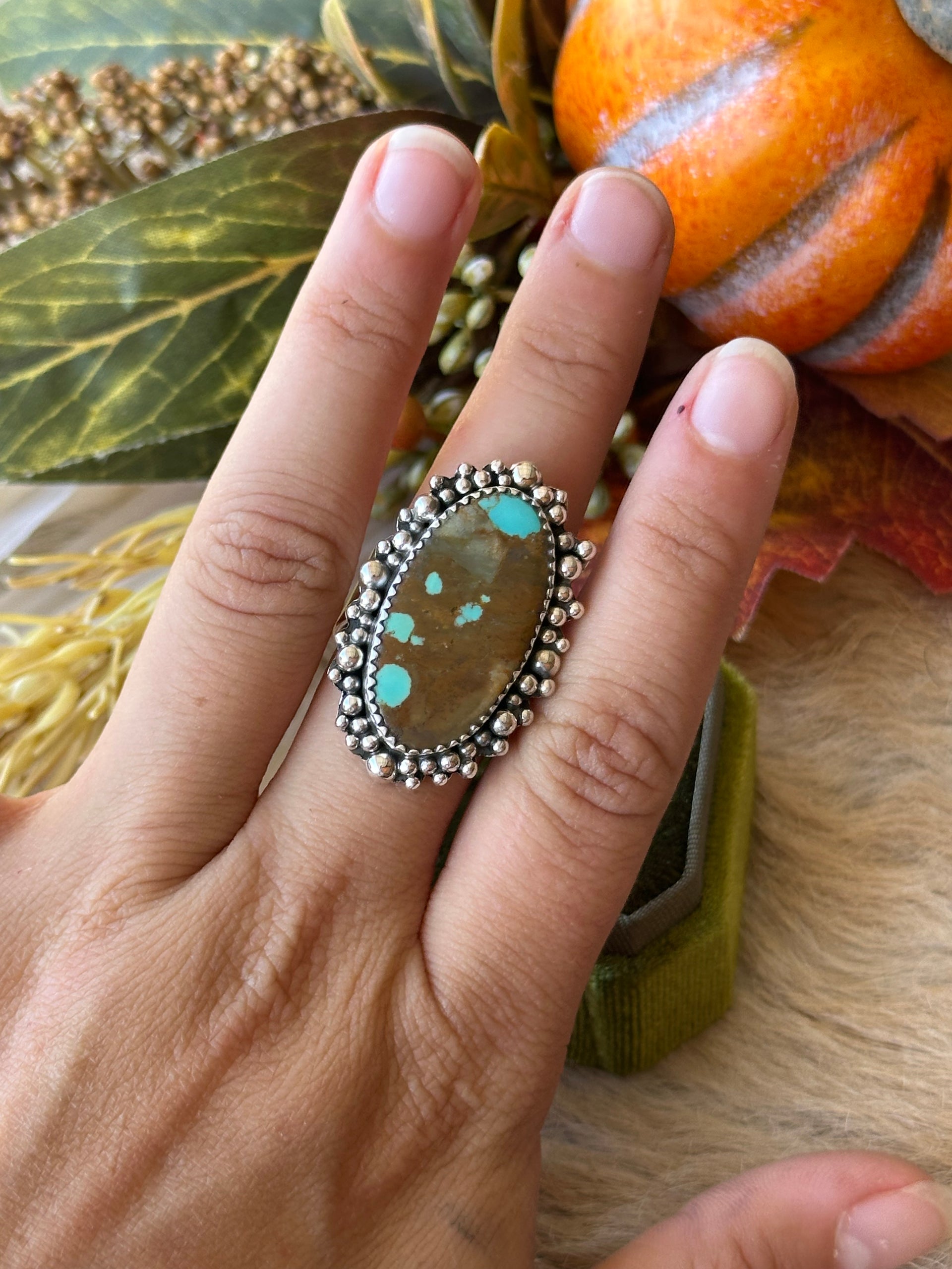 Southwest Handmade #8 Turquoise & Sterling Silver Adjustable Ring