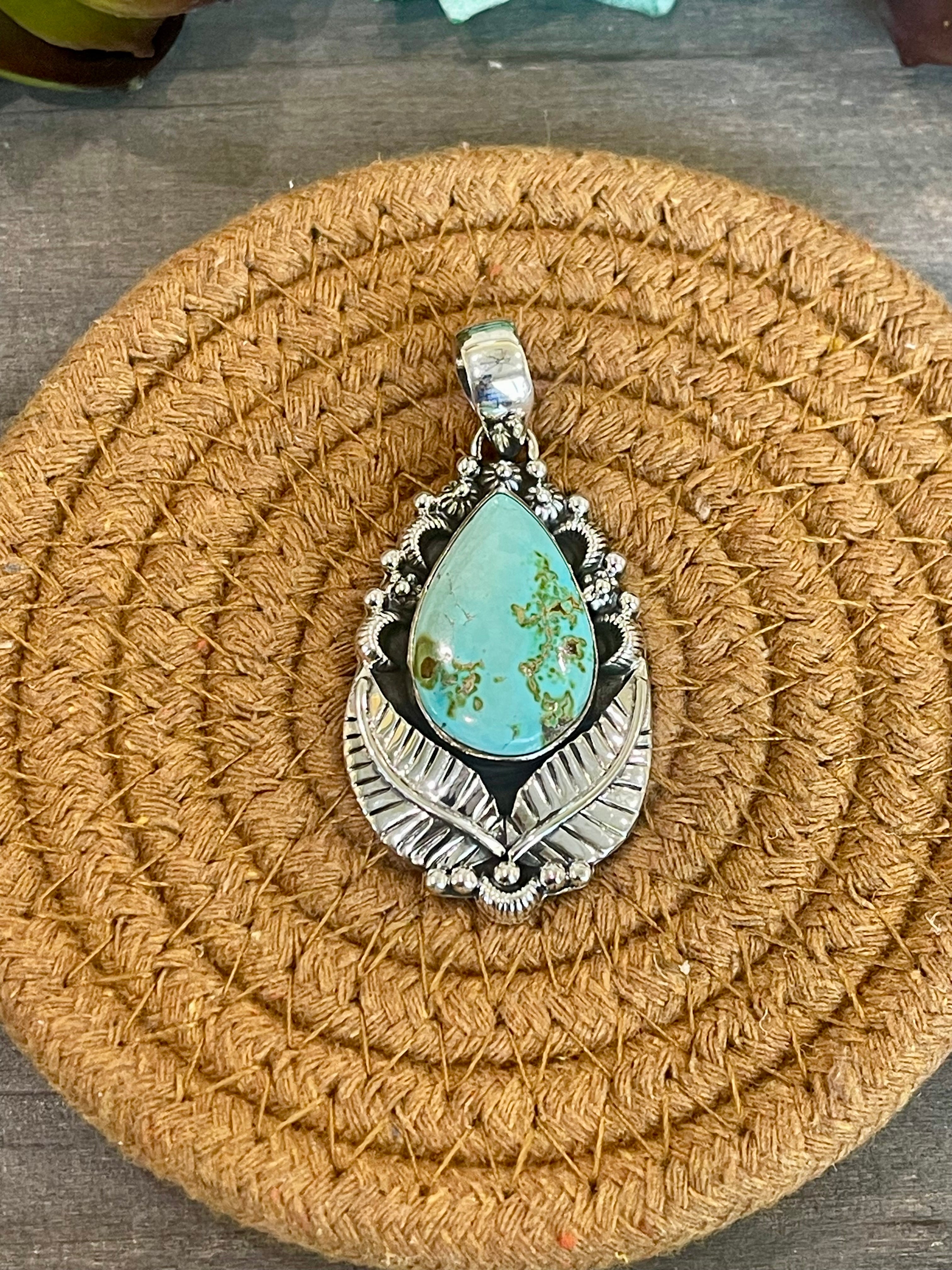 Southwest Handmade Sonoran Mountain Turquoise & Sterling Silver Pendant