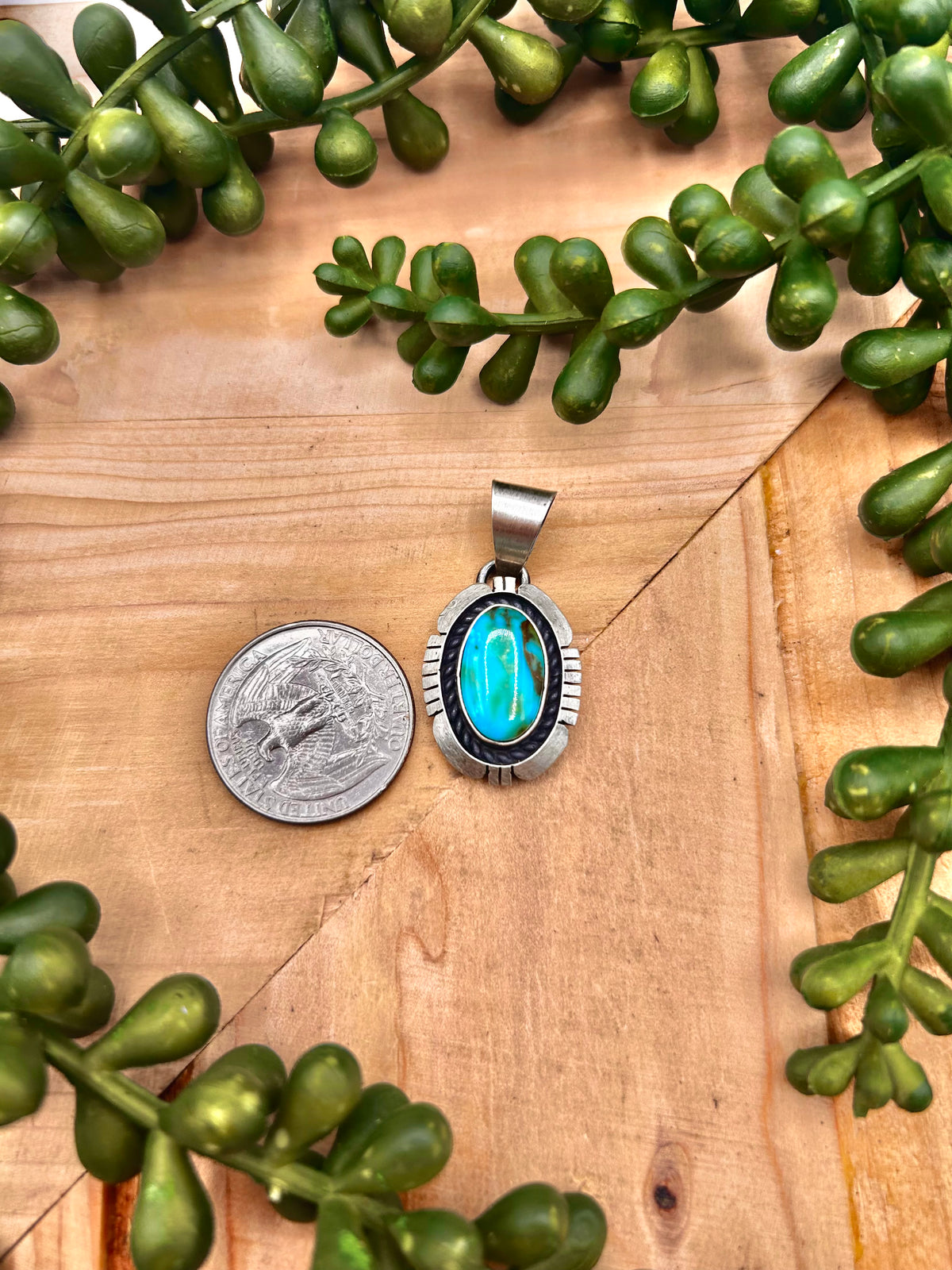 Navajo Made Kingman Turquoise & Sterling Silver Pendant