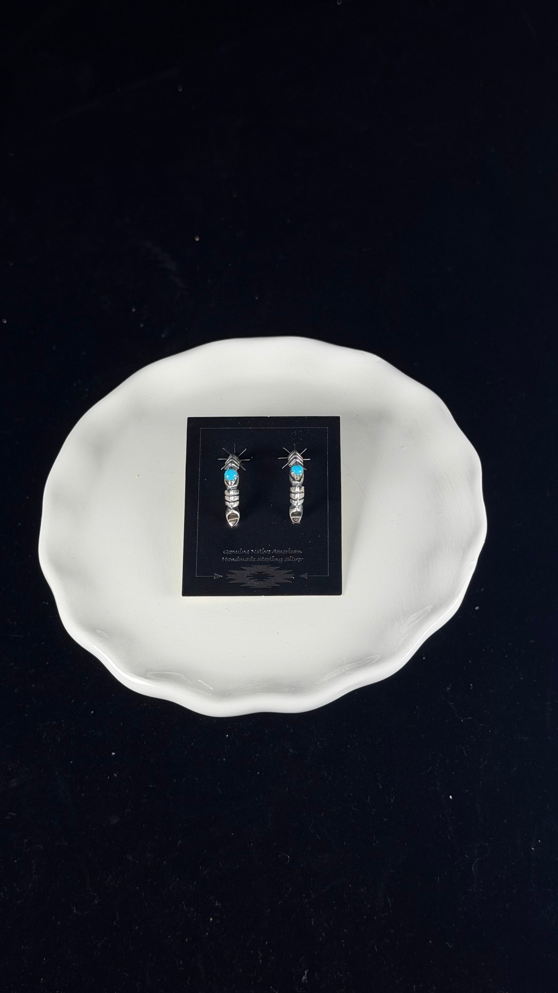 Navajo Made Kingman Turquoise & Sterling Silver Post Dangle Hoop Earrings