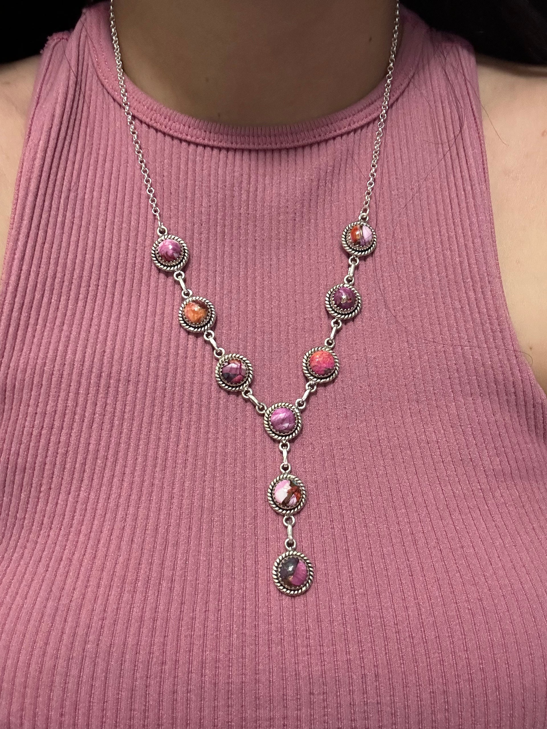 Southwest Made Mohave Turquoise & Sterling Silver Lariat Necklace