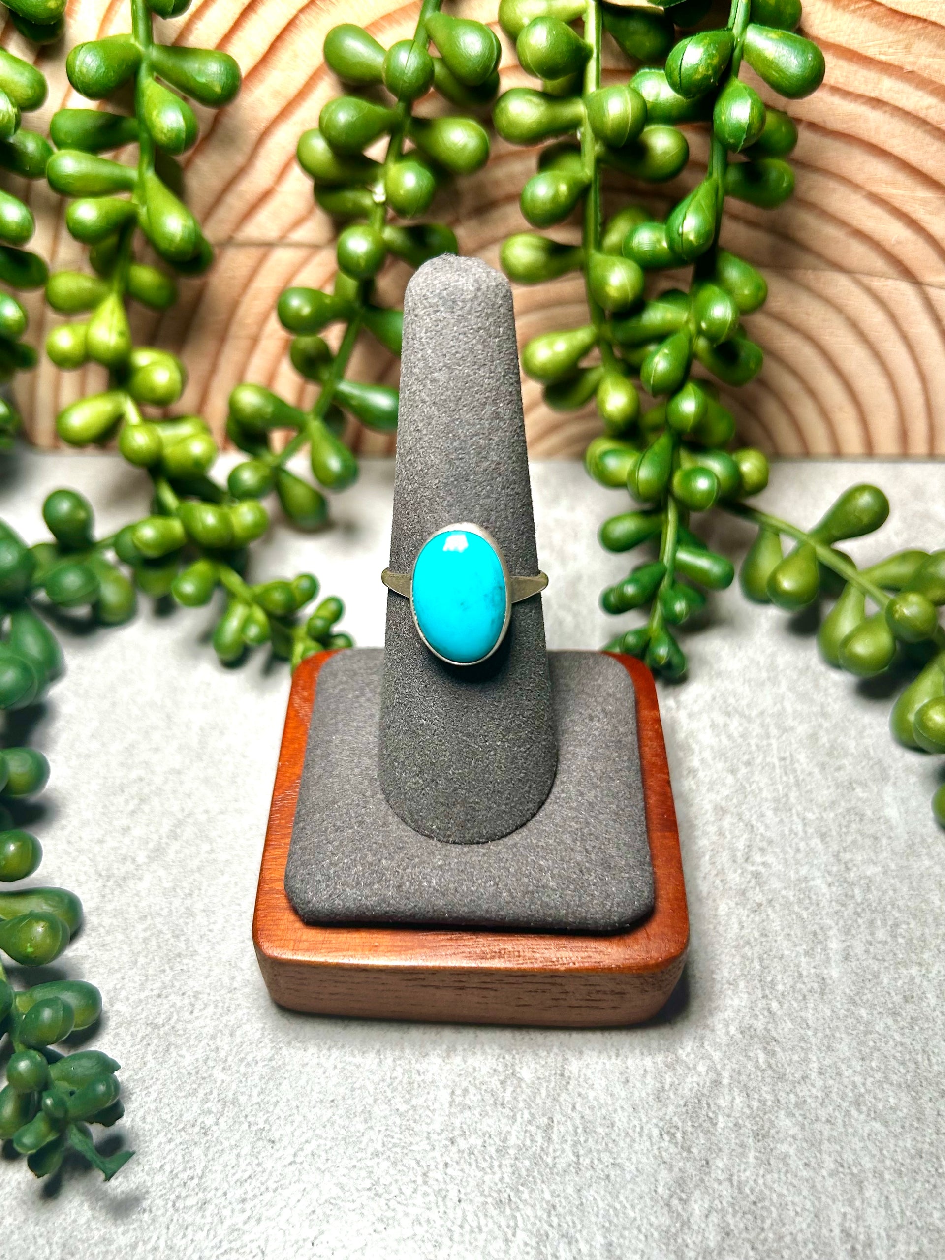 Navajo Made Kingman Turquoise & Sterling Silver Ring Size 8