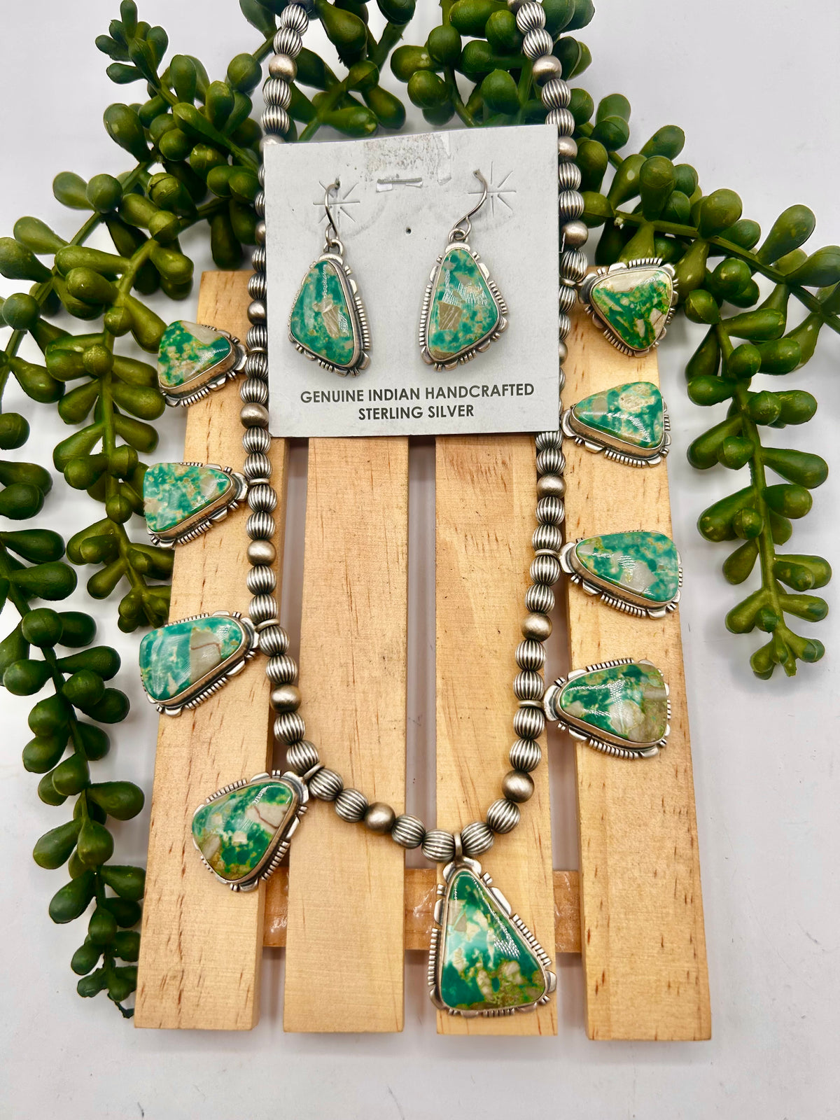 Larry Moses Yazzie Fox Turquoise & Sterling Silver Necklace Set