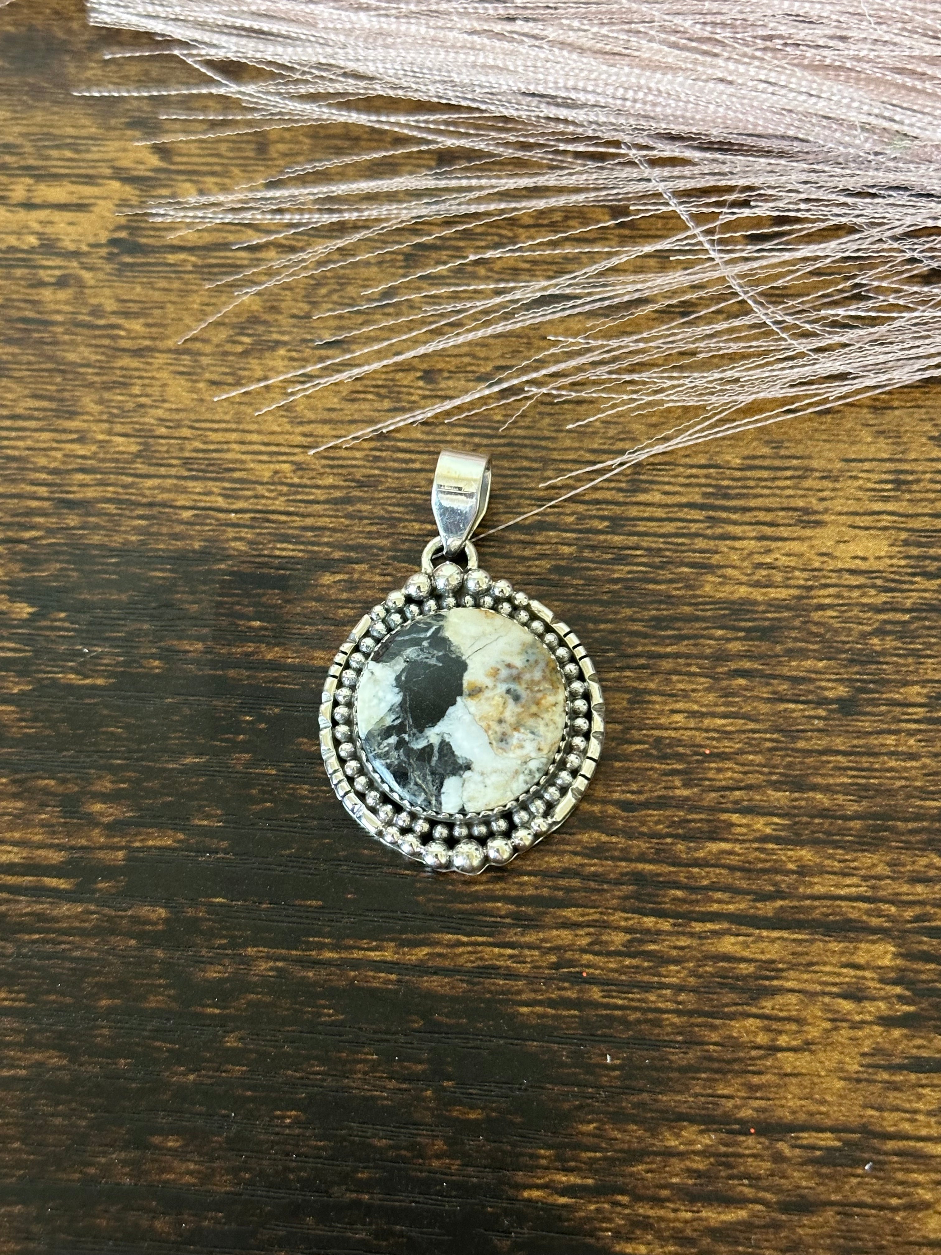 Southwest Handmade White Buffalo & Sterling Silver Pendant