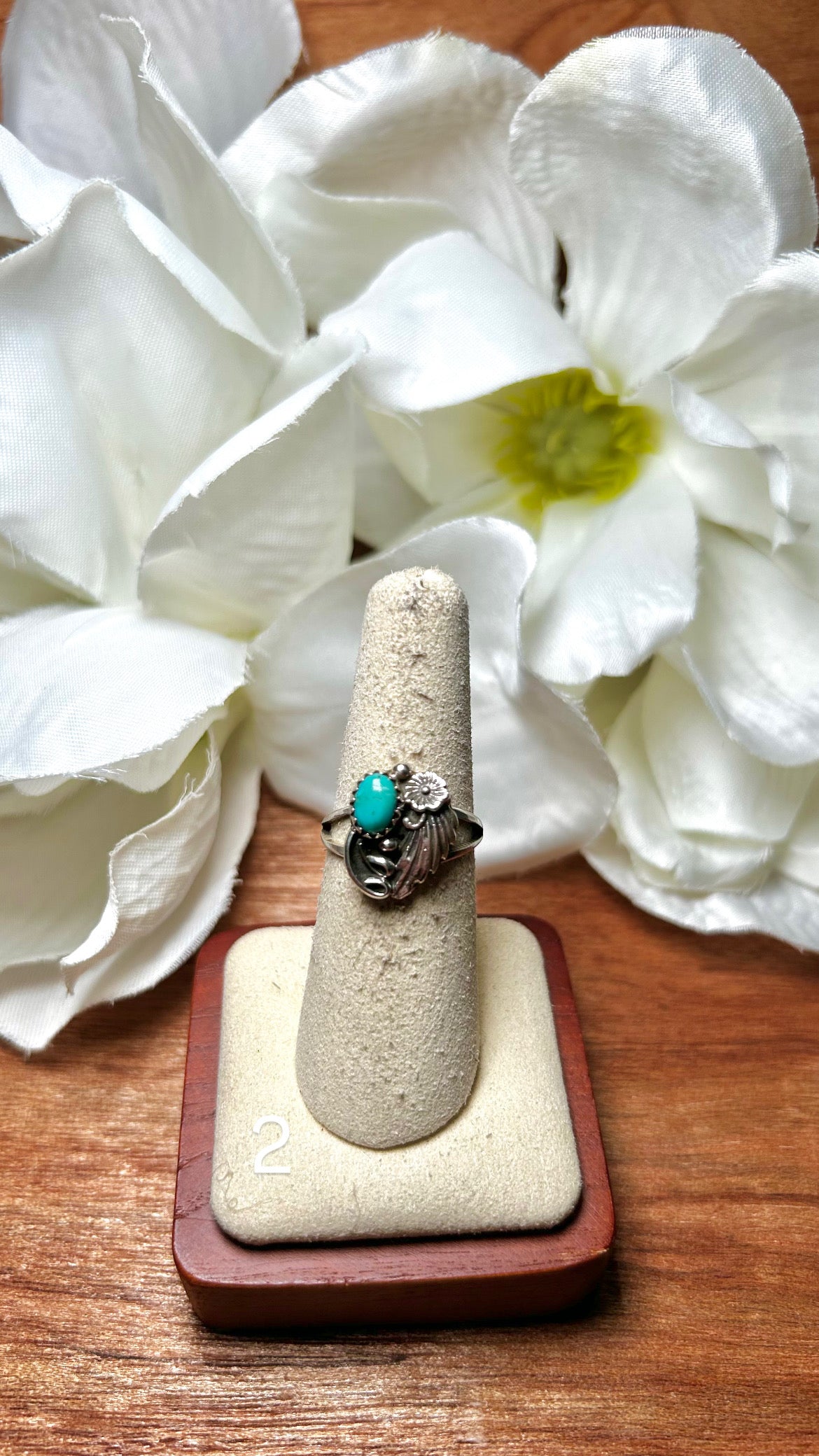 Navajo Made Kingman Turquoise & Sterling Silver Cluster Ring