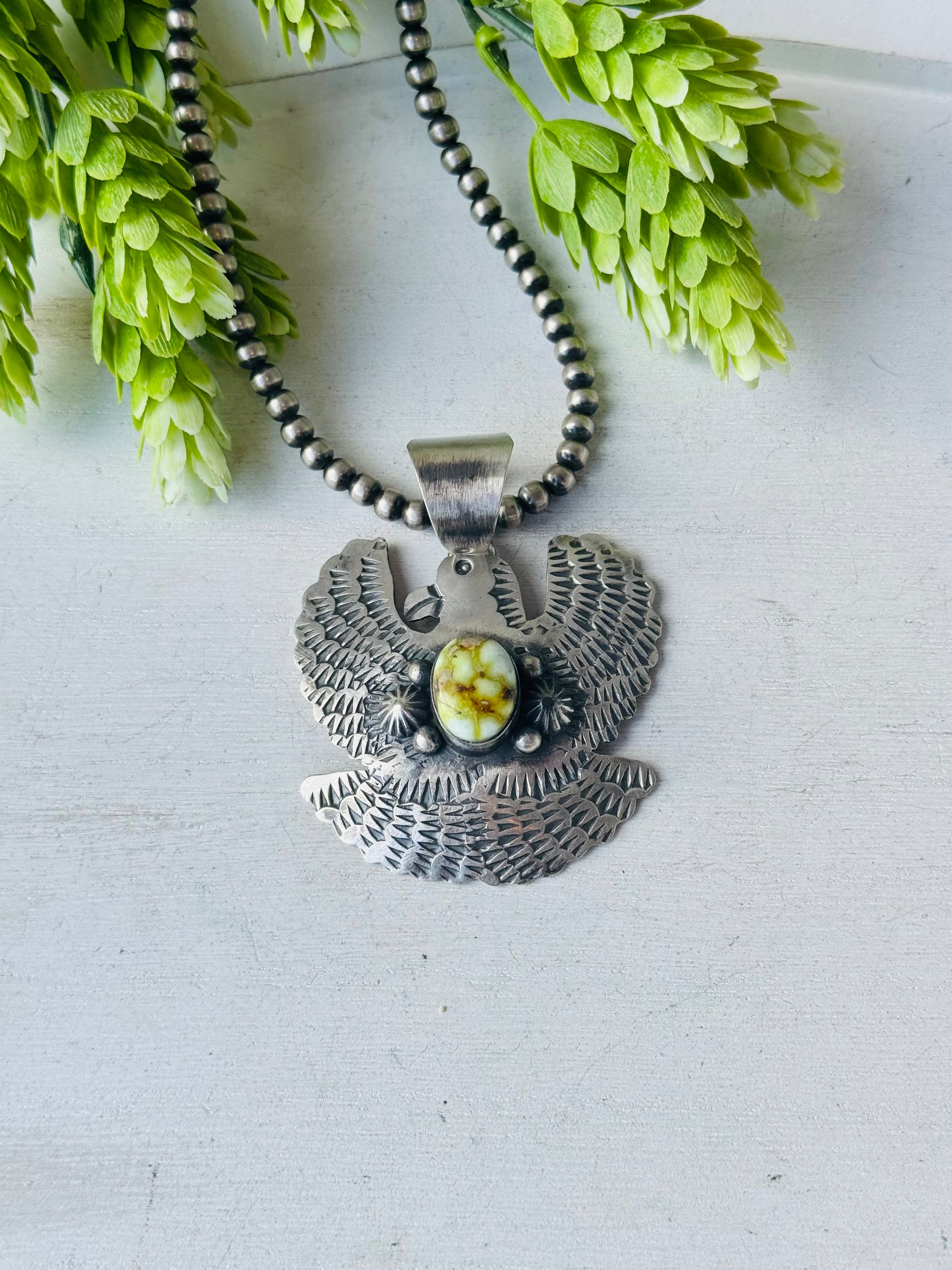 Chimney Butte Palomino Variscite & Sterling Silver Thunderbird Pendant