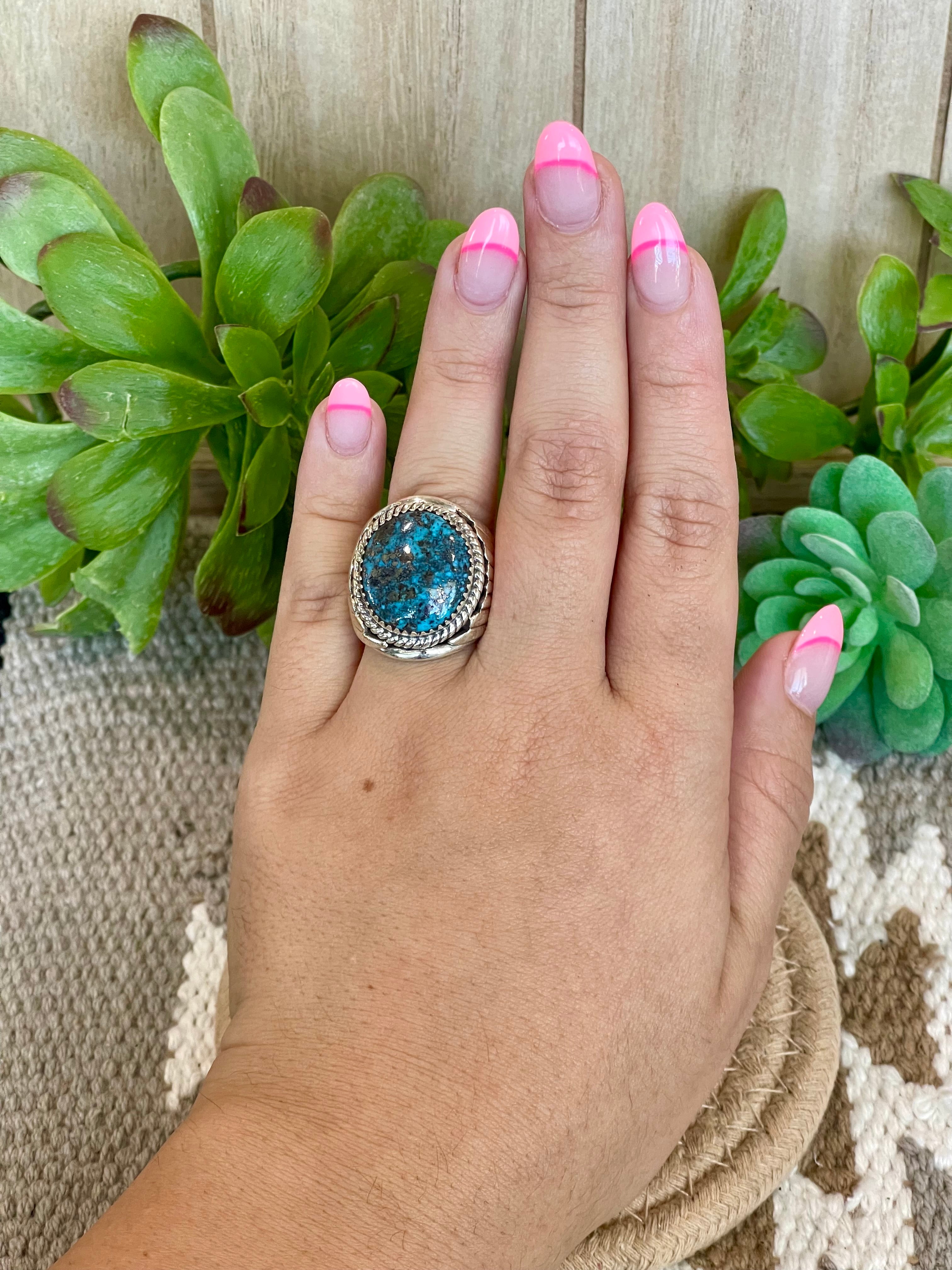 Southwest Handmade Morenci Turquoise & Sterling Silver Size 7 Ring