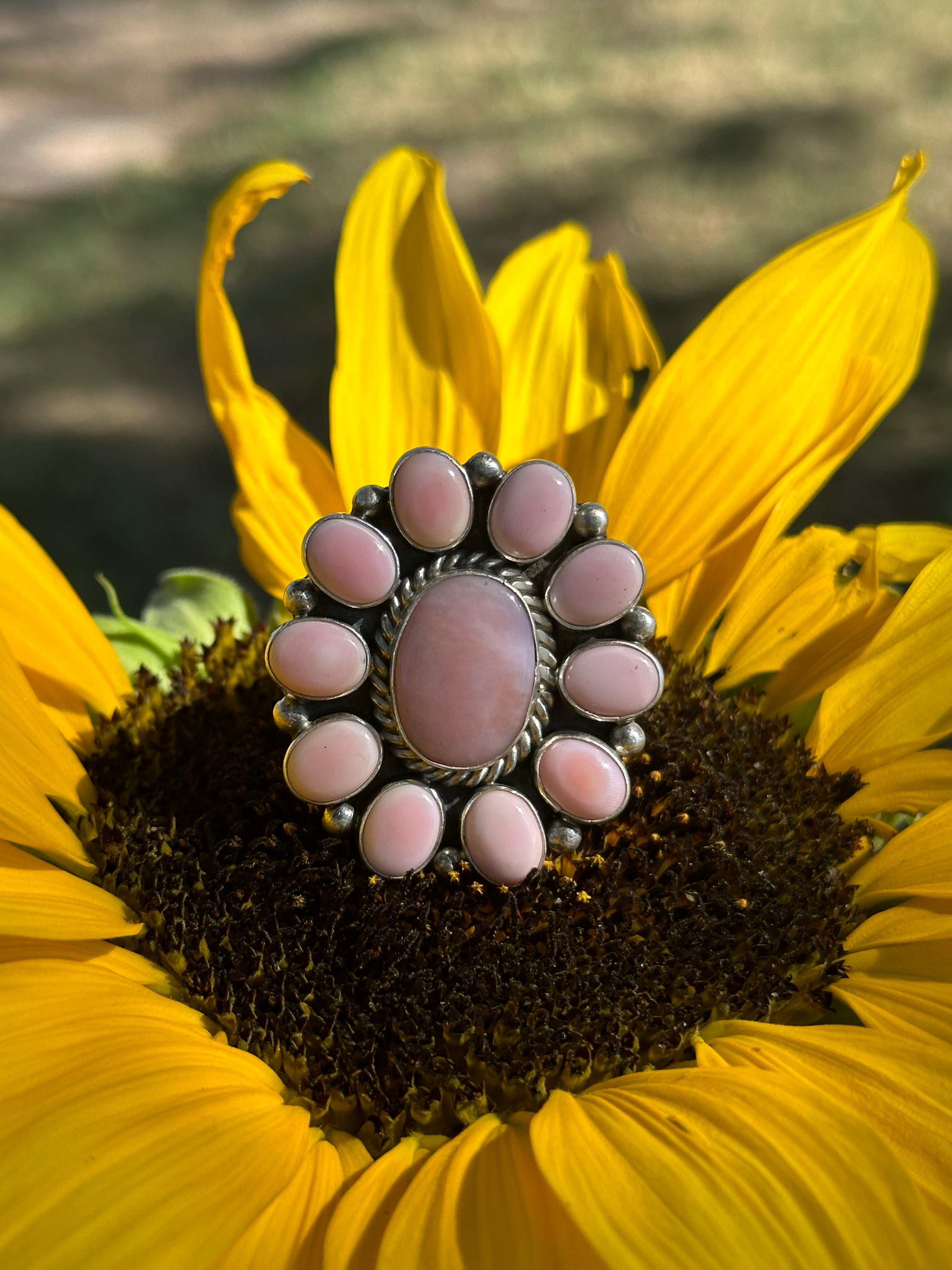 Virginia Becenti Pink Conch & Sterling Silver Adjustable Cluster Ring