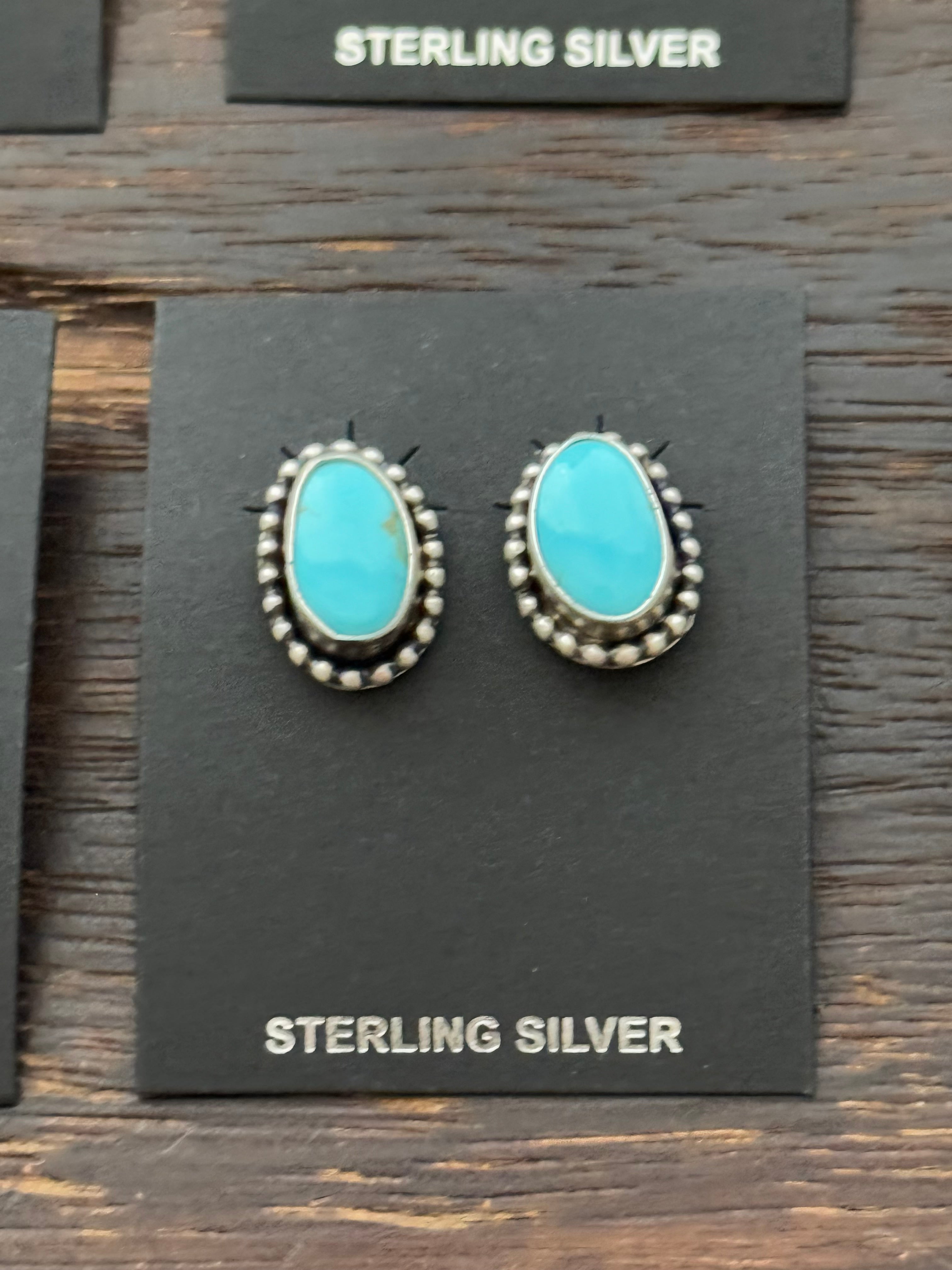 Navajo Made Kingman Turquoise & Sterling Silver Post Earrings